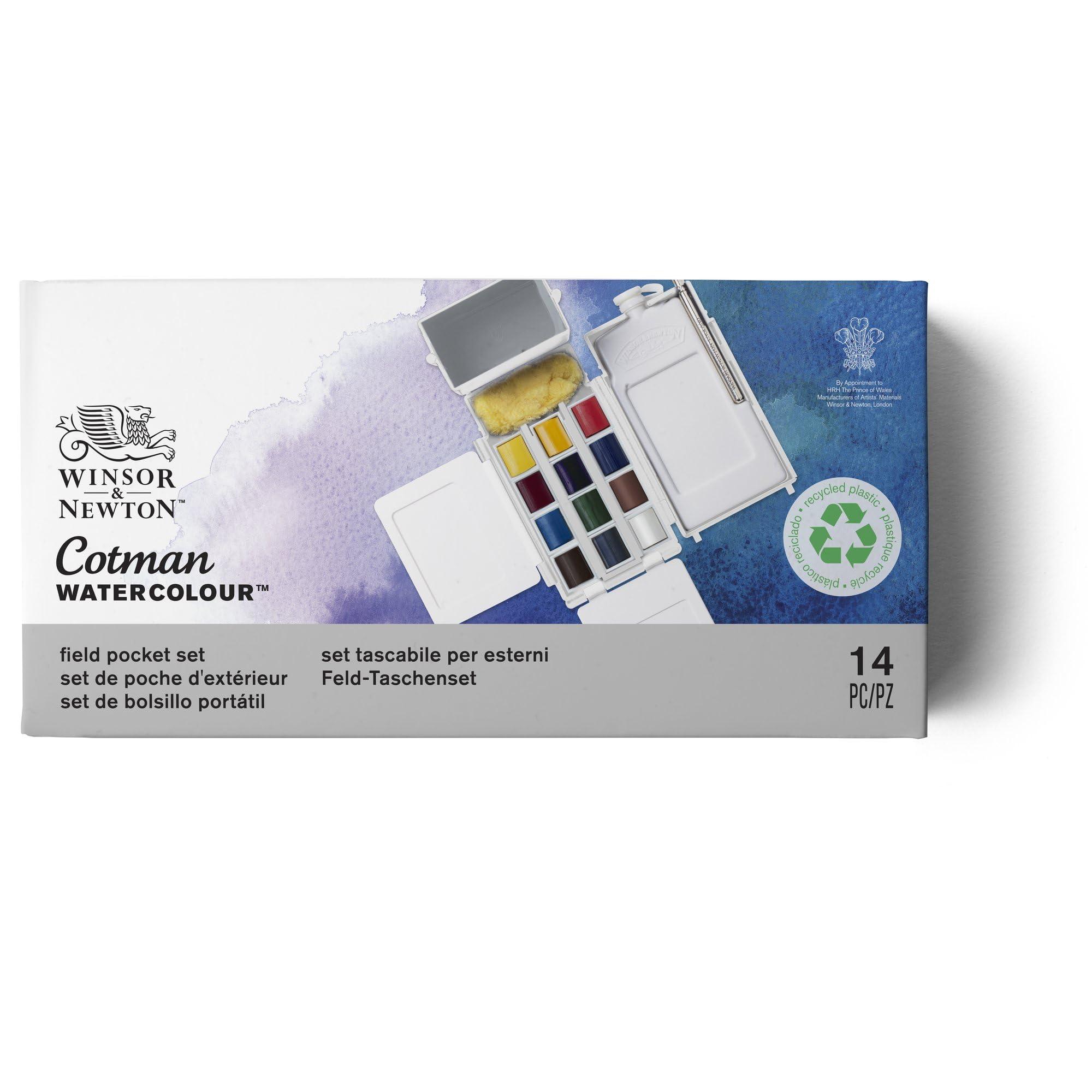 Winsor & Newton Cotman Watercolor Paint Set, Field Pocket Set, 12 Half Pan w/ Brush, Sponge, Bottle - Image 6
