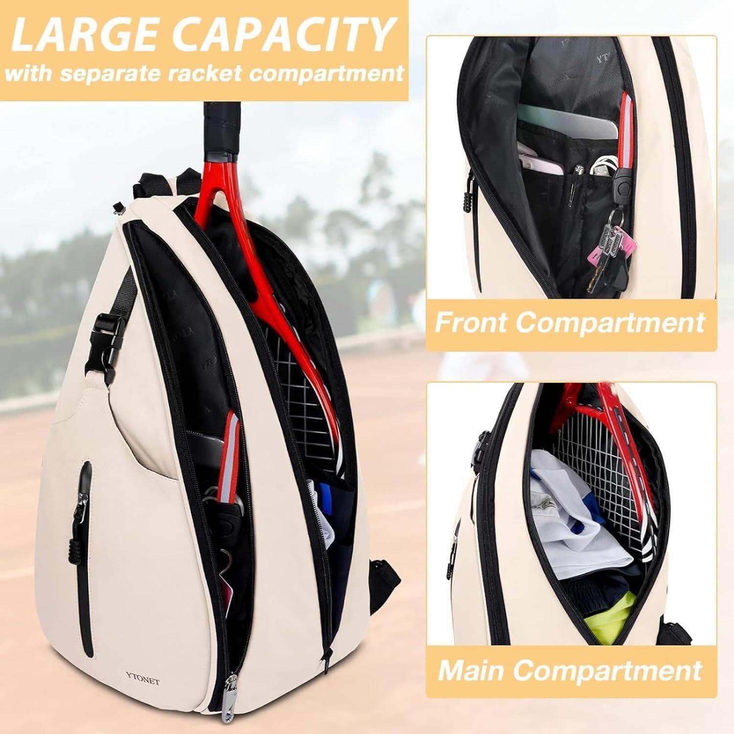 Ytonet Tennis Bag, Tennis Sling Backpack Crossbody Water Resistant for Men Women, Compatible for Pickleball Badminton Rackets - Image 3