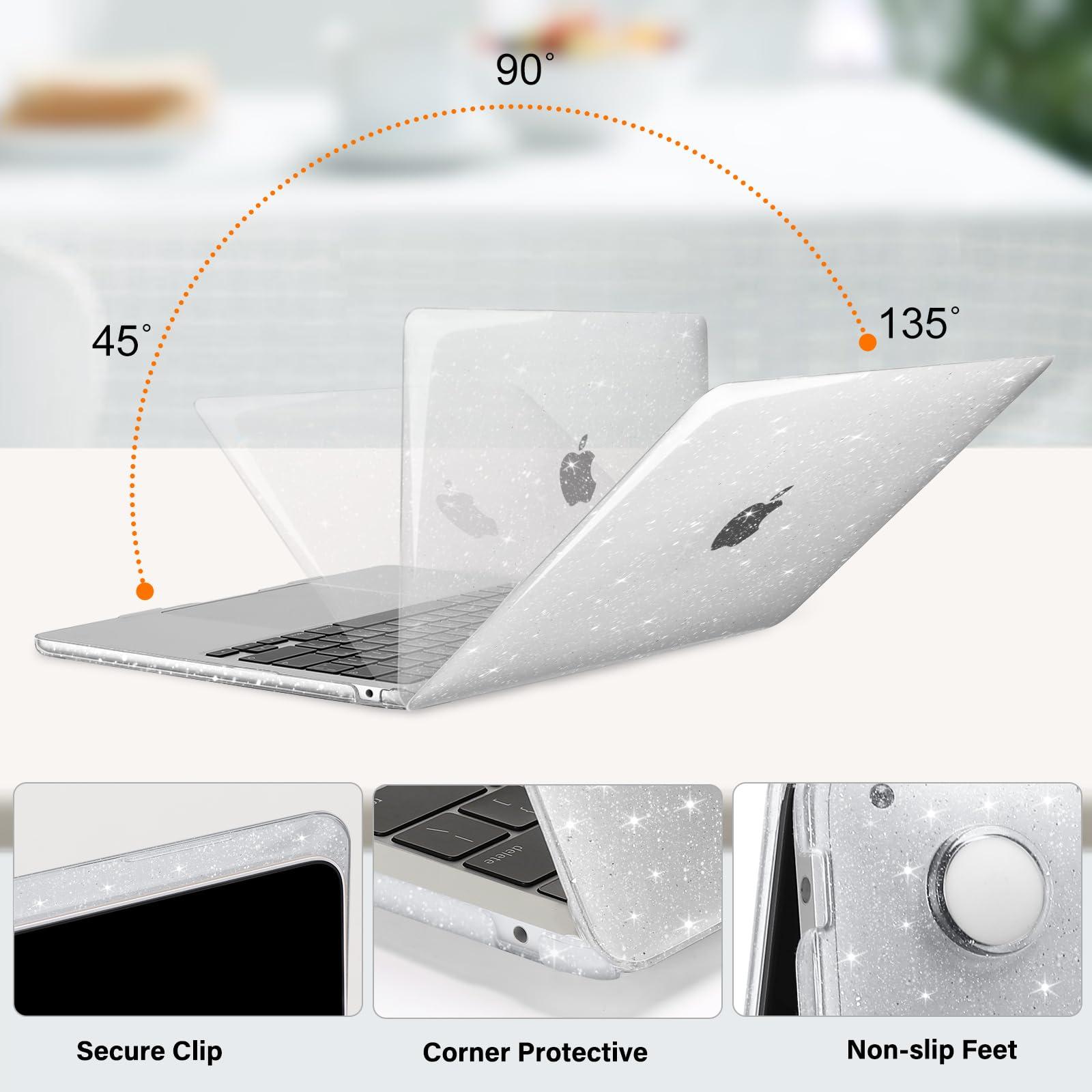 MOSISO Compatible with MacBook Air 13 inch Case 2025 2024 2023 2022 M4 A3240 M3 A3113 M2 A2681, Sparkly Glitter Hard Shell&Keyboard Cover&Screen Film&Pouch for MacBook Air 13.6 inch Case, Transparent - Image 3