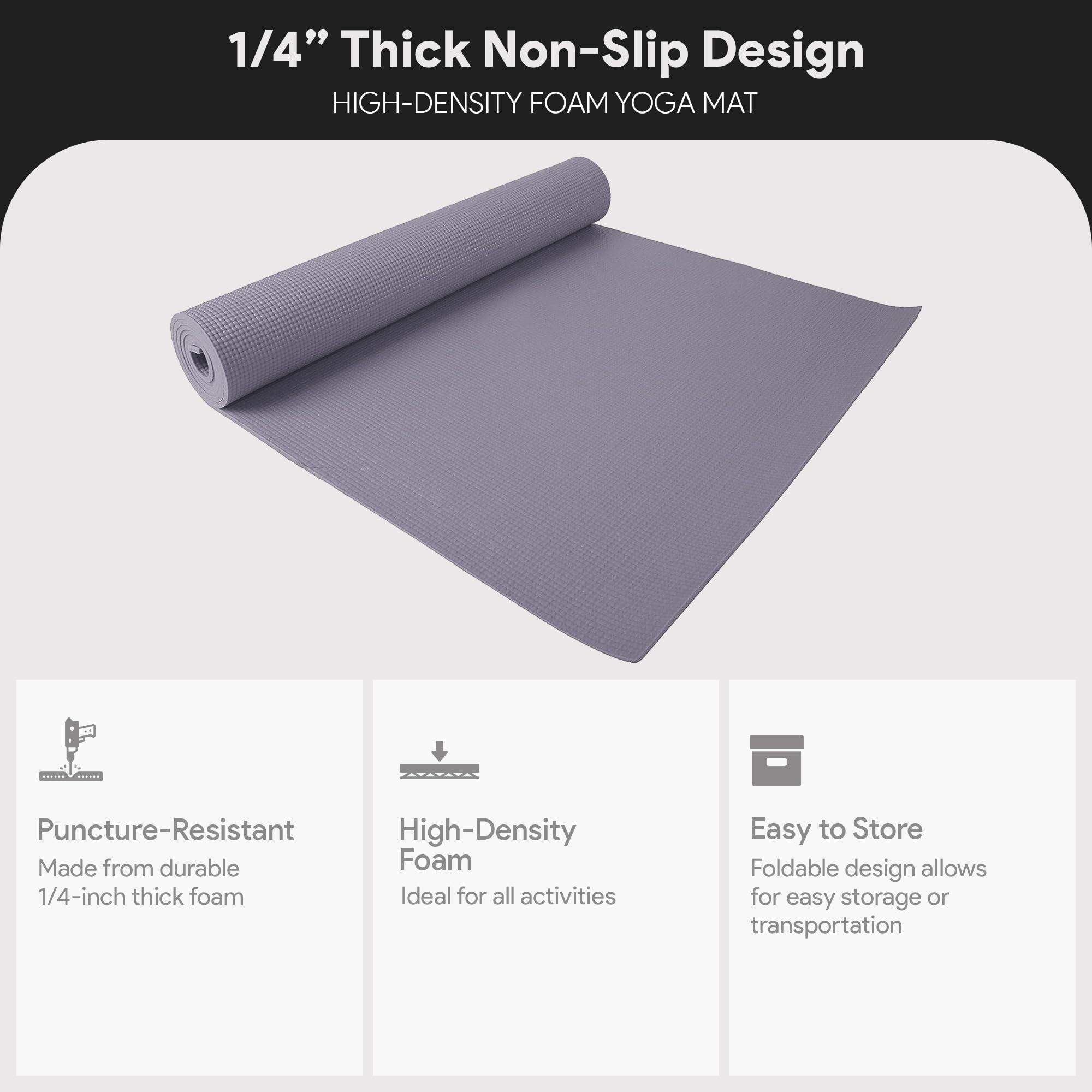 Fitvids All Purpose 1/4-Inch High Density Anti-Tear Exercise Yoga Mat with Carrying Strap, Multiple Colors - Image 2
