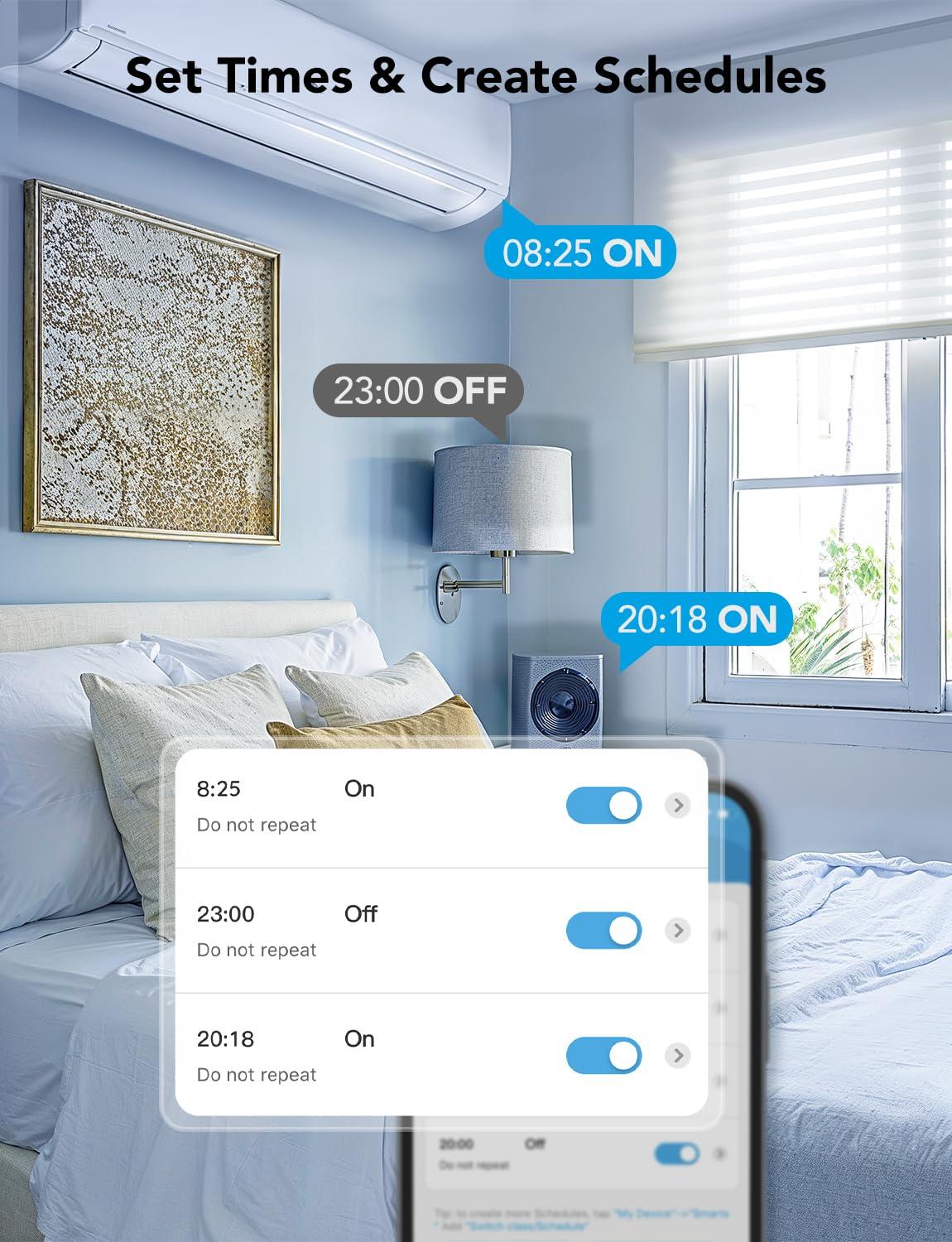 Govee Dual Smart Plug 4 Pack, 15A WiFi Bluetooth Outlet, Work with Alexa and Google Assistant, 2-in-1 Compact Design, Govee Home App Control Remotely with No Hub Required, Timer, FCC and ETL Certified - Image 8