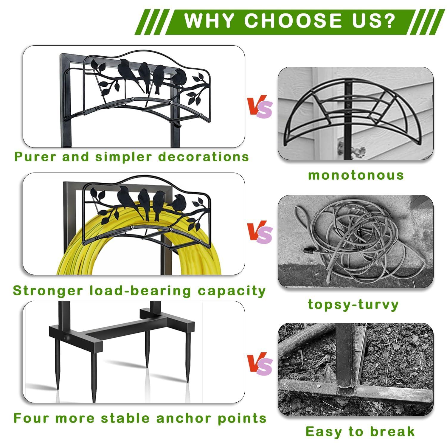 Garden Hose Holder - Water Hose Holder - 4 Spikes Garden Hose Reel Heavy Duty Metal Hose Stand - For Outside Yard Lawn - Image 3