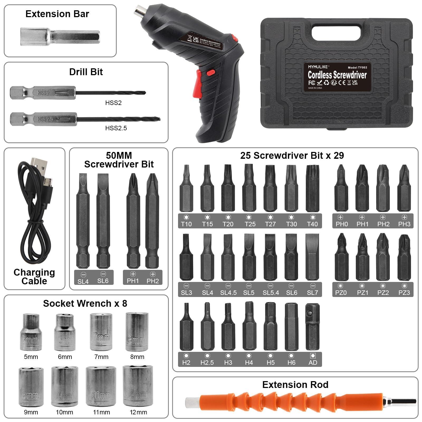 Cordless Electric Screwdriver, 3.6V Rechargeable Power Screwdriver with 47 pcs Accessories, usb charging, 3Nm Screw Gun, mini Carrying screwdriver set ​with LED Light for Electric Power Drill Set - Image 5