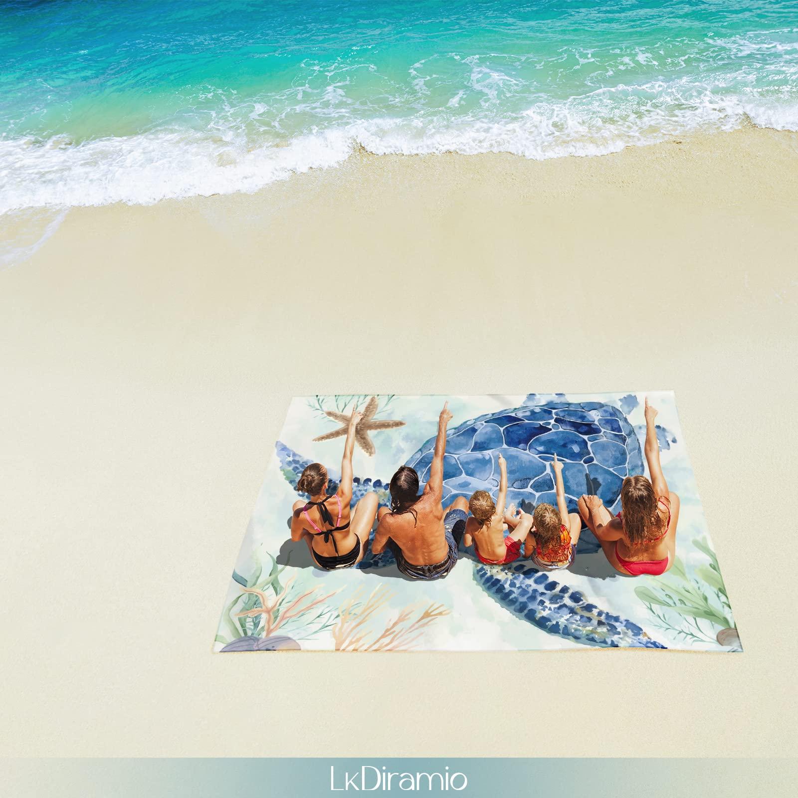 LkDiramio Beach Blanket Sand Proof Waterproof Oversized 100" x 80" Sand Free Mat with Corner Pockets and Mesh Bag for Outdoor, Picnic, Travel, Beach Accessories Portable, Watercolor Turtle - Image 8