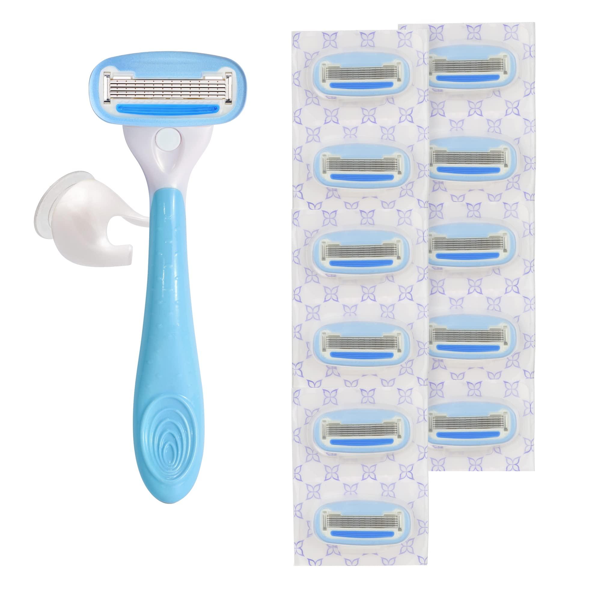 Amazon Basics 5-Blade Razor Handle for Women, Includes 12 Cartridges and Shower Hanger, 14 Piece Set, Blue - Image 3