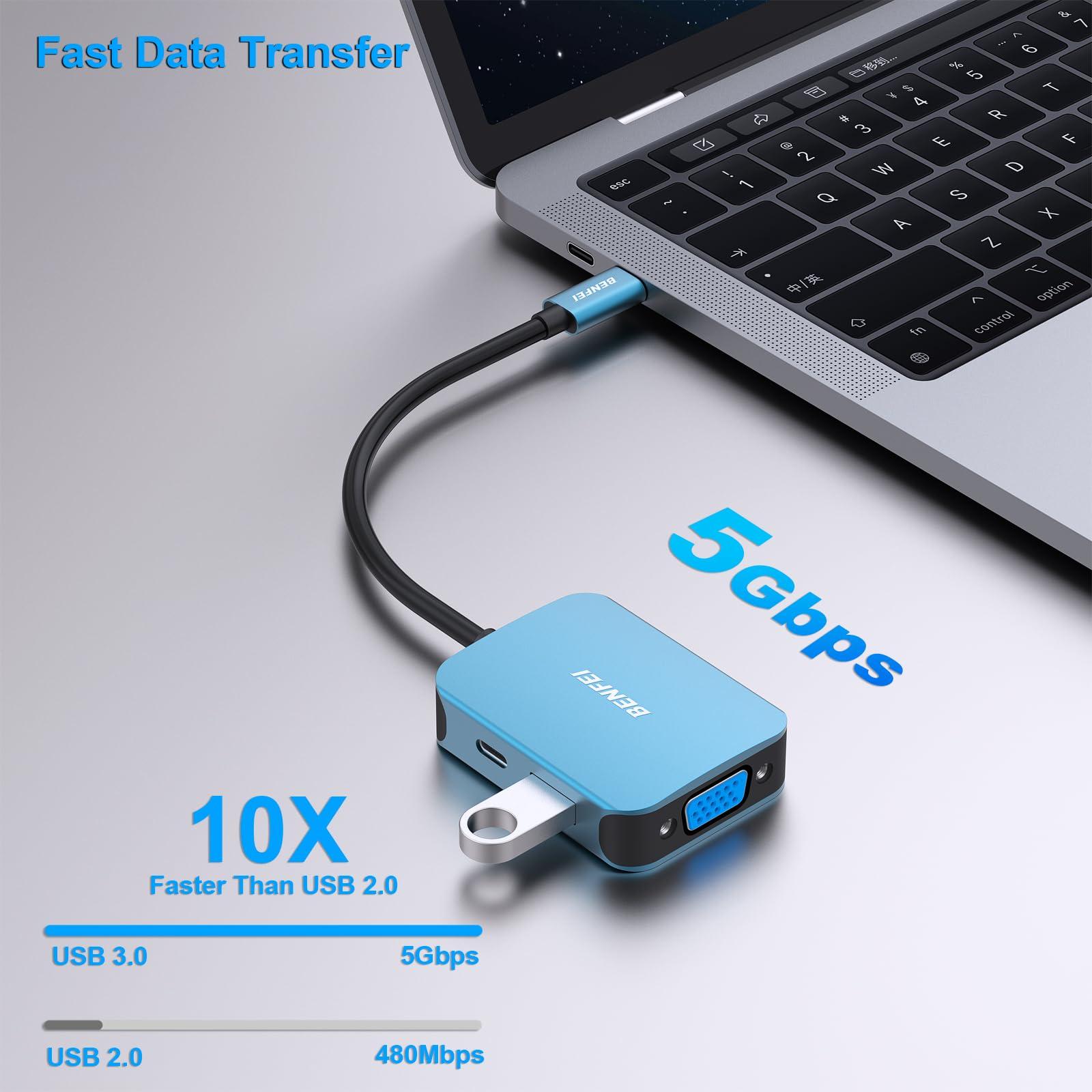 BENFEI USB C HUB 4-in-1, USB Type-C to HDMI VGA Adapter, USB C to USB Adapter, USB Type-C Power Delivery, Compatible with iPhone 15 Pro/Max, MacBook Pro/Air 2023, iPad Pro, iMac, S23, XPS 17 - Image 4