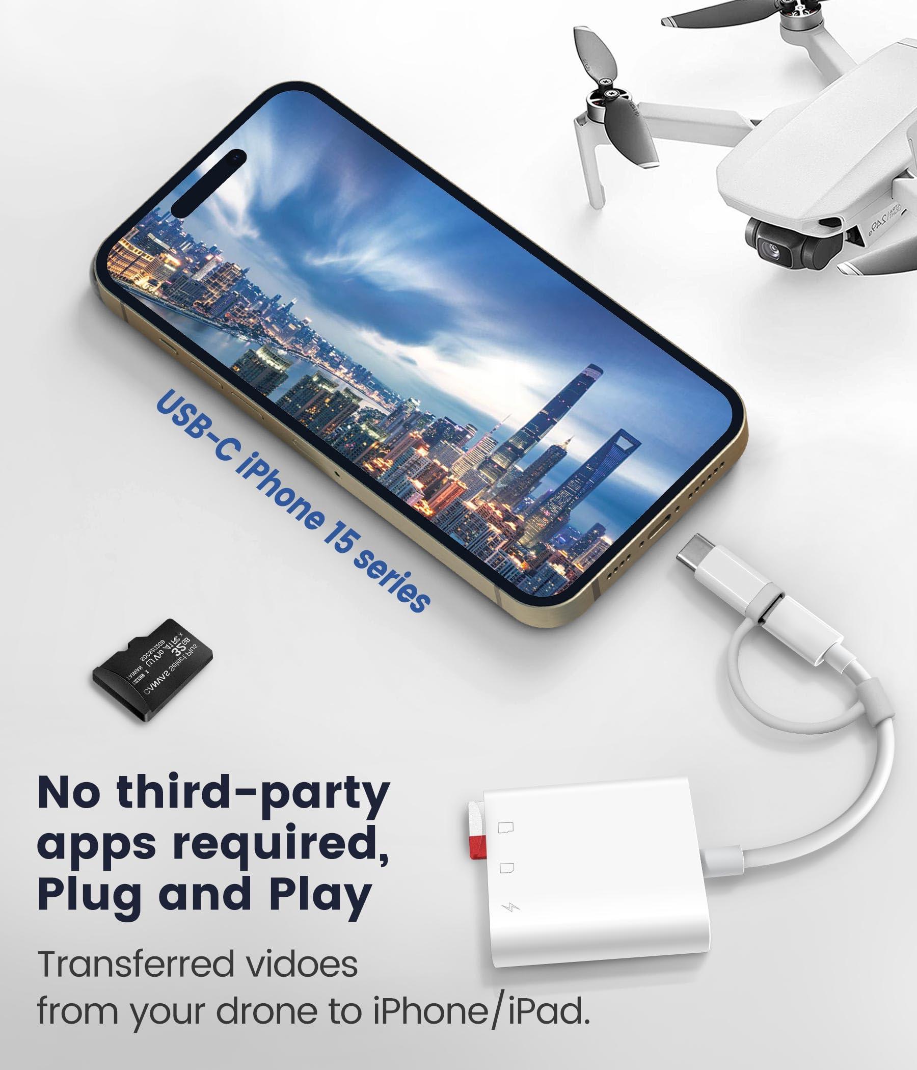 SD Card Reader for iPhone iPad, Oyuiasle Digital Trail Camera SD Card Viewer with Dual Slot for MicroSD/SD, Lightening&USBC Dual-Connector Memory Card Adapter for Photography, Plug and Play - Image 4
