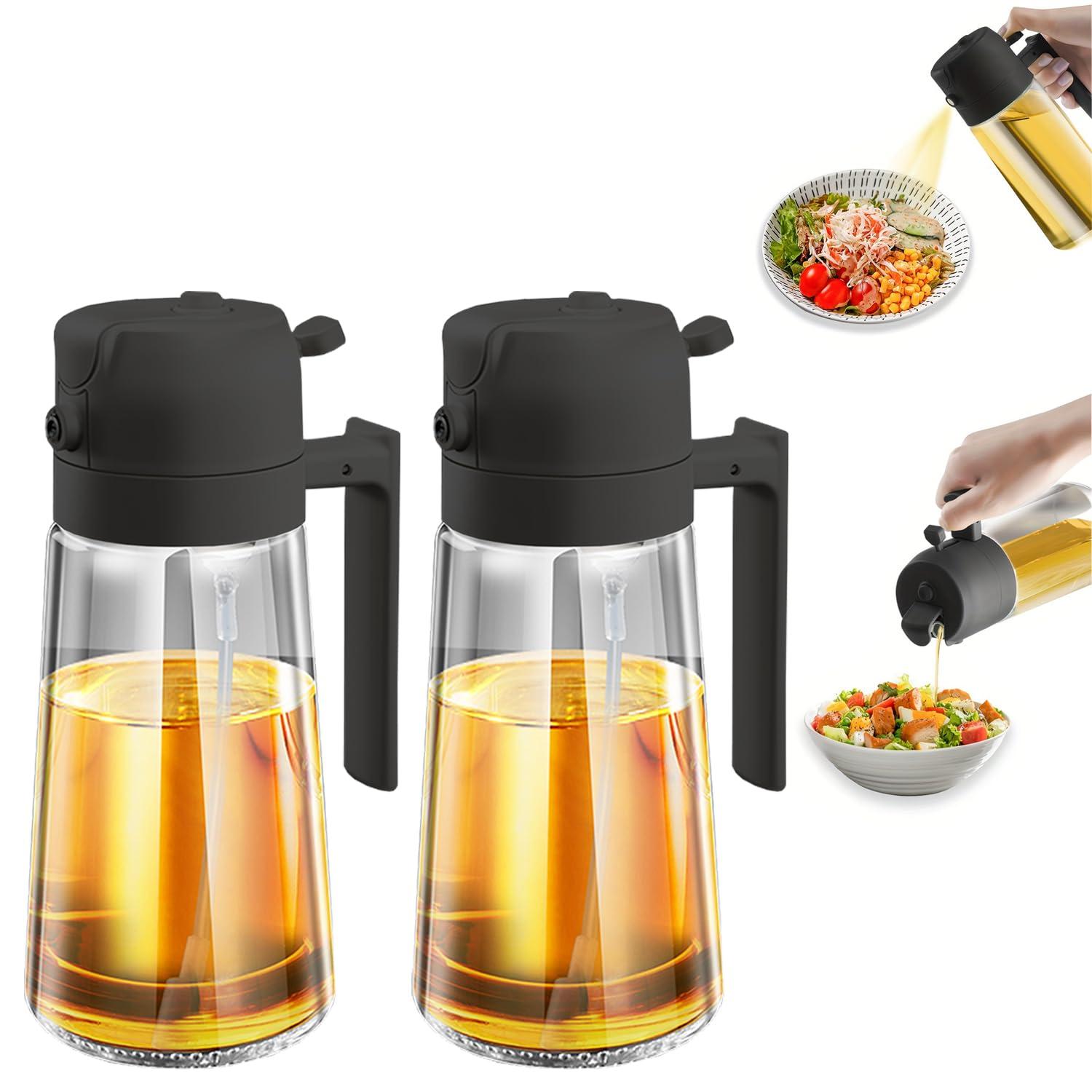 Besosay Oil Sprayer for Cooking, 16oz/470ml Premium Glass Bottle, 2 in 1 Olive Oil Dispenser Bottle, Food-grade Oil Mister for Air Fryer, Salad, Frying, BBQ