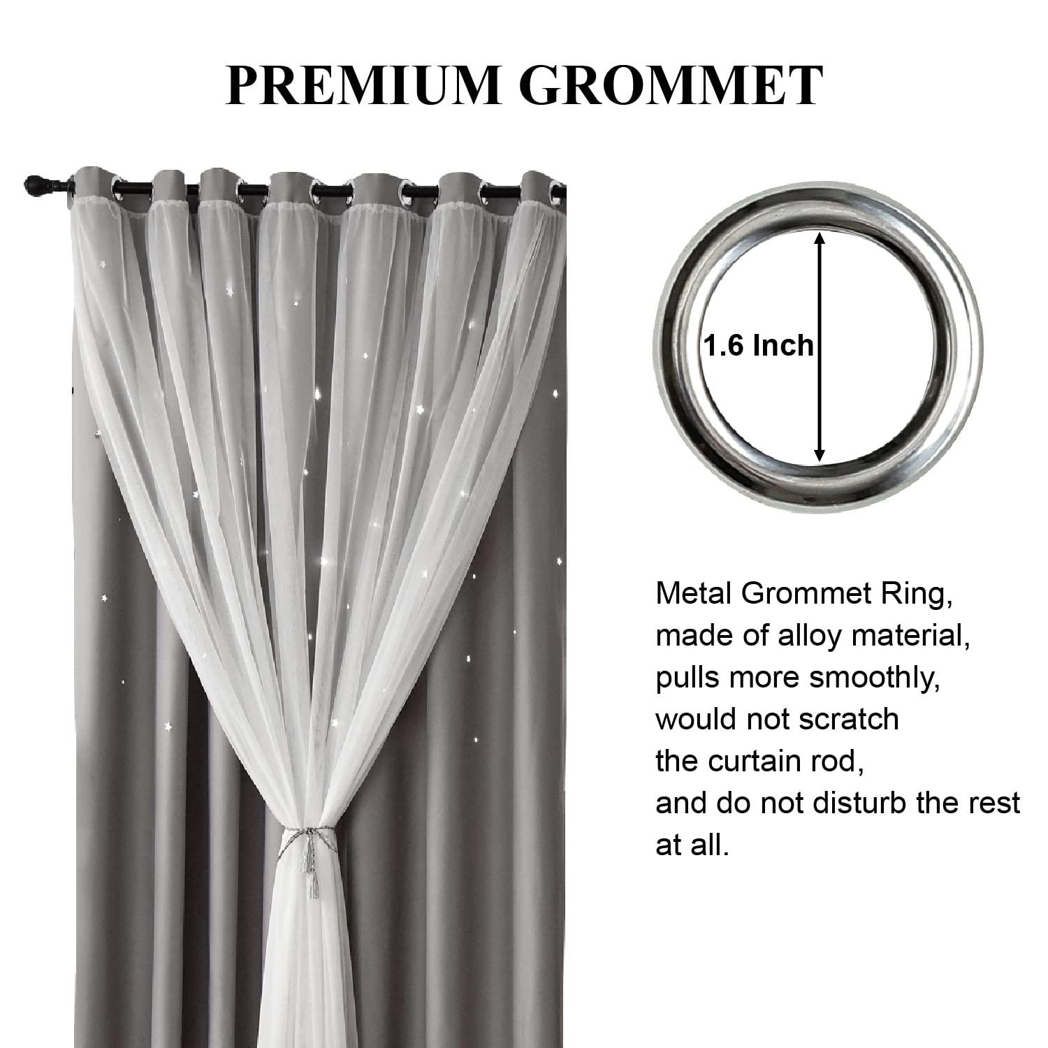 Loyala Star Blackout Curtains for Bedroom, Nursery Double Layer Curtains Cute Curtains, Kids Curtains for Boys, 63 Inch Length 2 Panels, Grey Curtains, 52 X 63 Inches - Image 6