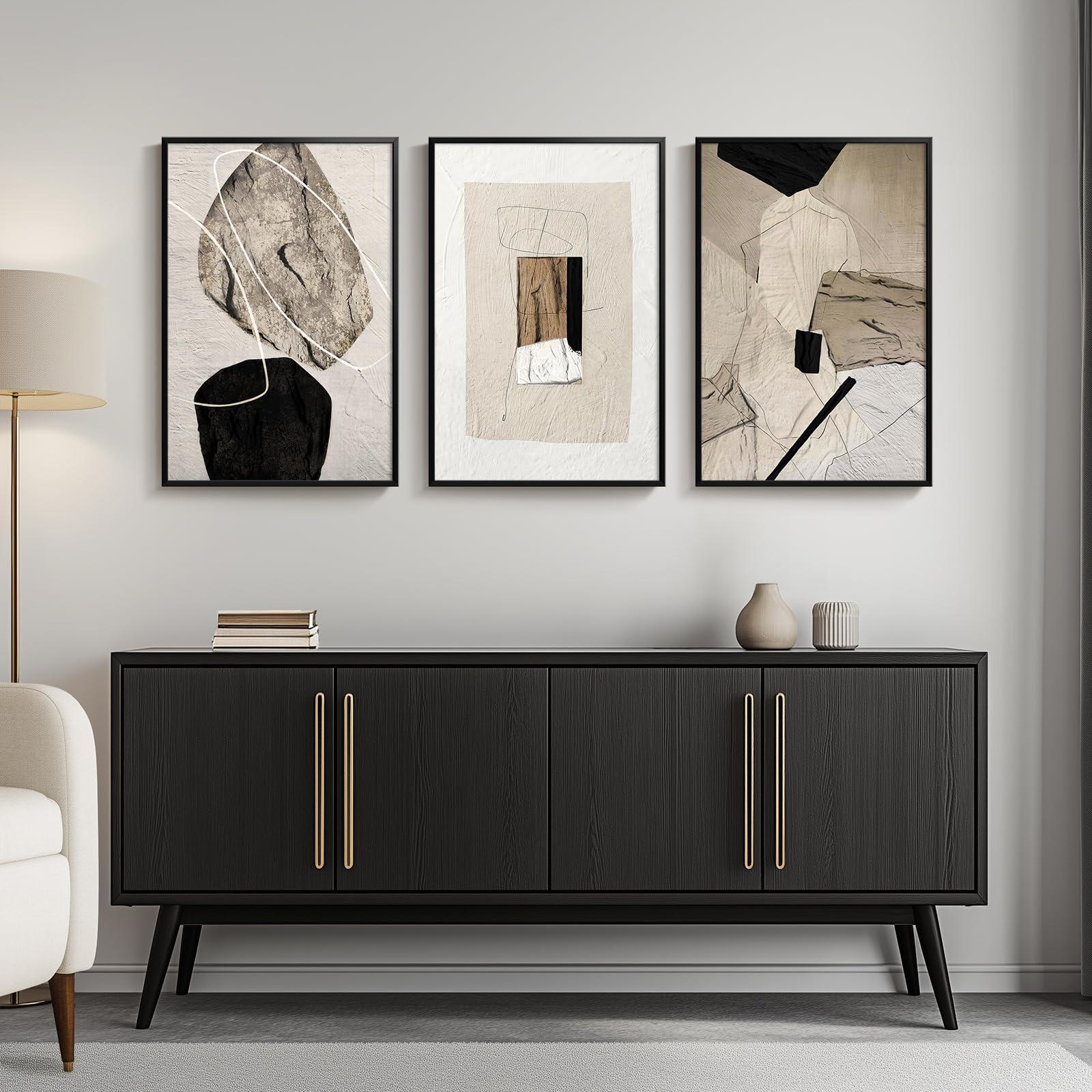 Large Framed Neutral Abstract Wall Art for Living Room, 3 Piece Modern Canvas Prints Paintings Artwork for Walls, Black and Beige Pictures for Living Room Hallway Stair Office Wall Decor 24x36 Inch - Image 4