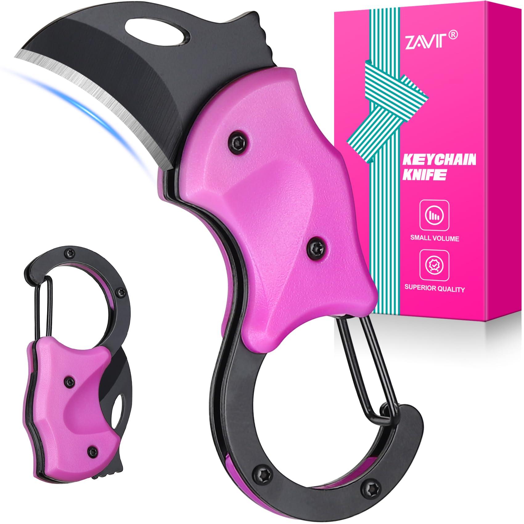 ZAVIT Womens Gifts for Mothers Day, Keychain with Box Cutter Pocket Knife, Christmas Stocking Stuffers for Women Mom, Birthday Gifts Idea for Mom Wife, EDC Gadgets for Everyday Carry, P-ink