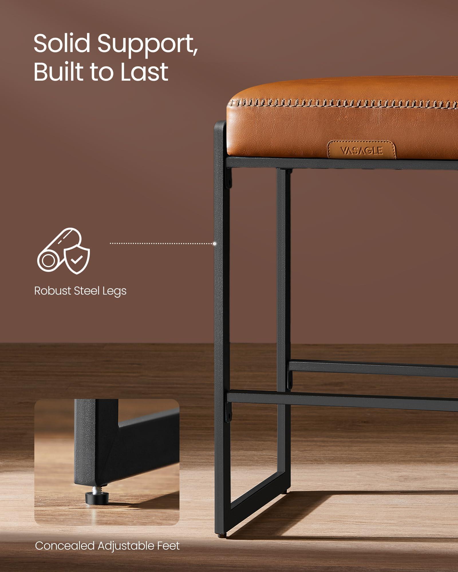 VASAGLE EKHO Collection - Bar Stools Set of 4, Counter Height Bar Stools, Synthetic Leather with Stitching, Mid-Century Modern Counter Stools, 26-Inch Tall, Kichen Home Bar Dining Room, Caramel Brown - Image 7