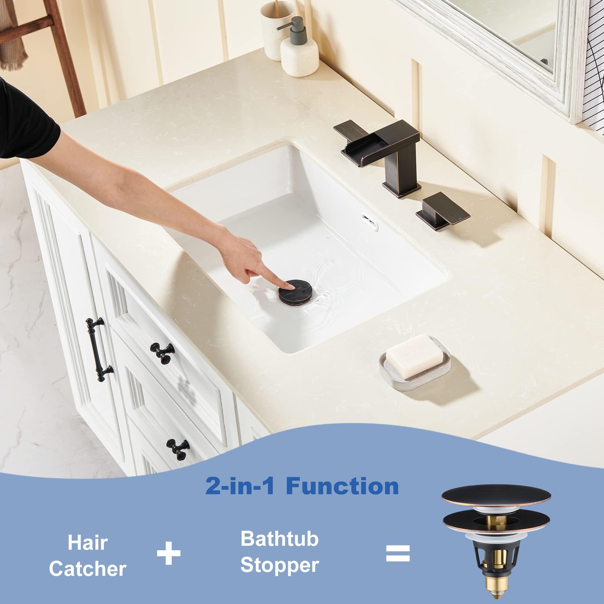 Universal 2-in-1 Bathroom Sink Stopper - Pop Up Sink Drain Stopper, Push Button Sink Drain Stopper Replacement, Wash Basin Drain Filter Plug with Anti-Clogging Strainer, Oil Rubbed Bronze - Image 6