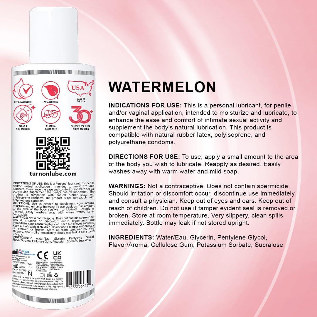 Turn On Watermelon Flavored Water-Based Personal Lubricant | Condom Safe, Sugar-Free Premium Lube for Men, Women, and Couples, 8 fl oz - Image 2