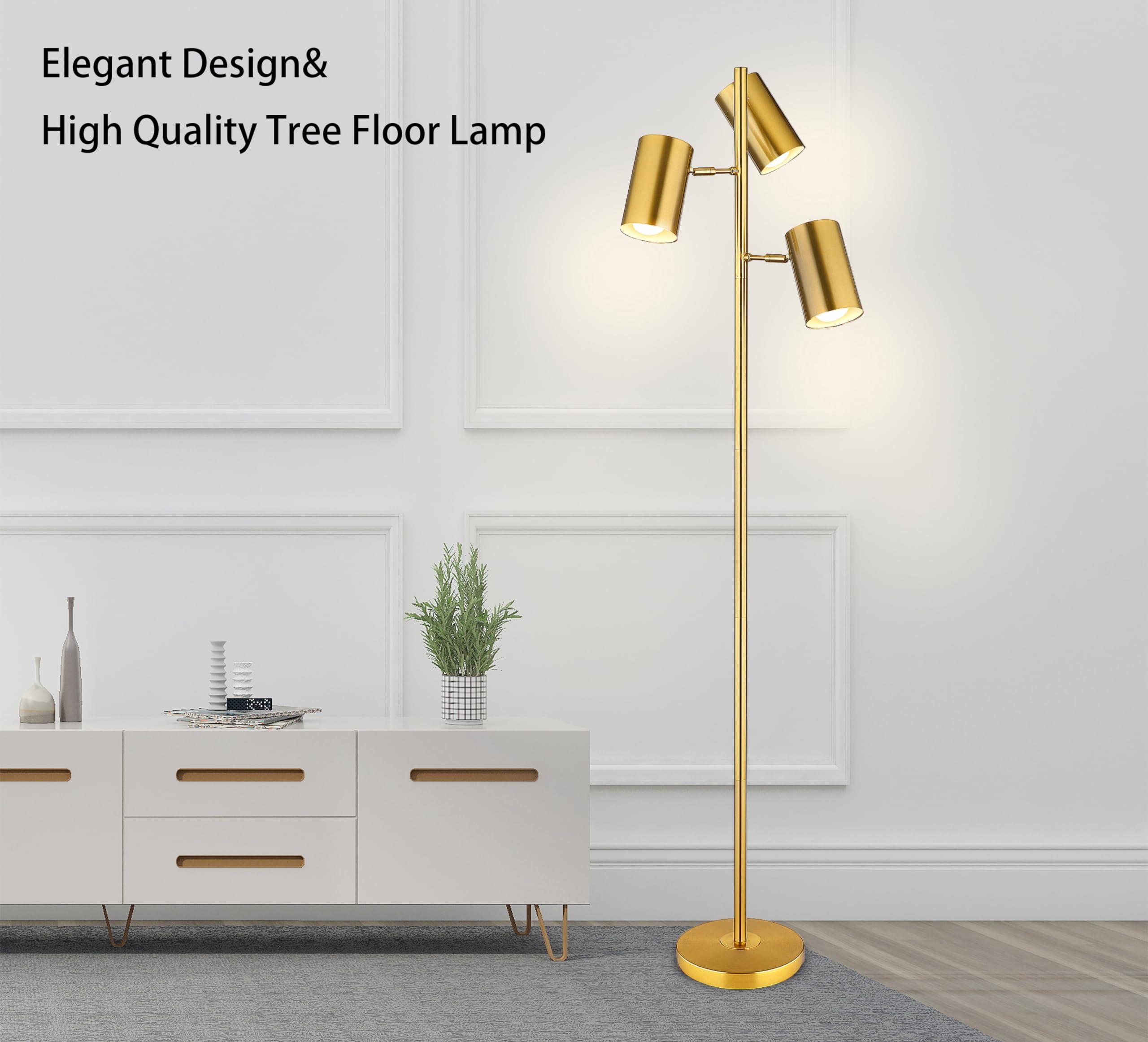 Tree Floor Lamp with 3 Light Bulbs,Gold Standing Tall Pole Lamp with 3 Adjustable Rotating Lights,Farmhouse Floor Lamp for Living Room Bedroom Office,Vintage Standing Lamp 9W E26 LED Bulbs Included - Image 8