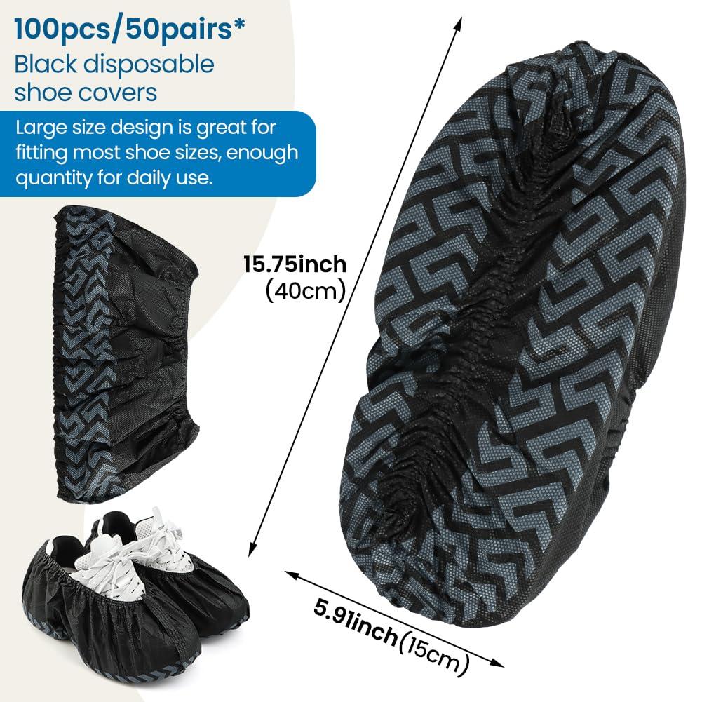 Disposable Shoe Covers, 100 Pack, Non-Woven Fabric, Fits Men's Size 8.5 and Women's 10, Double-Elastic Band - Image 3