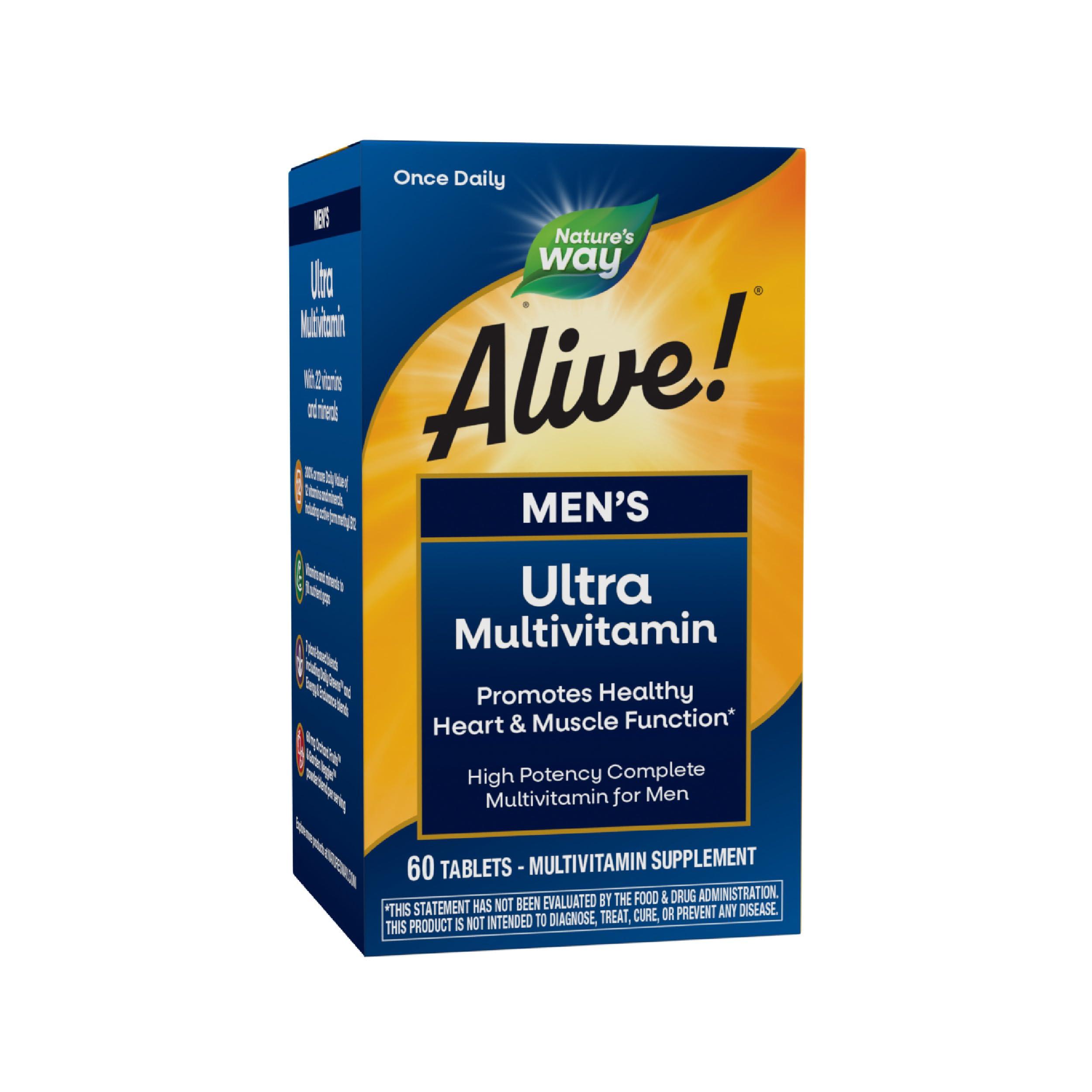 Nature's Way Alive! Men's Daily Ultra Multivitamin, High Potency Formula, Promotes Heart & Muscle Function*, with Methylated Vitamin B12, Gluten Free, 60 Tablets