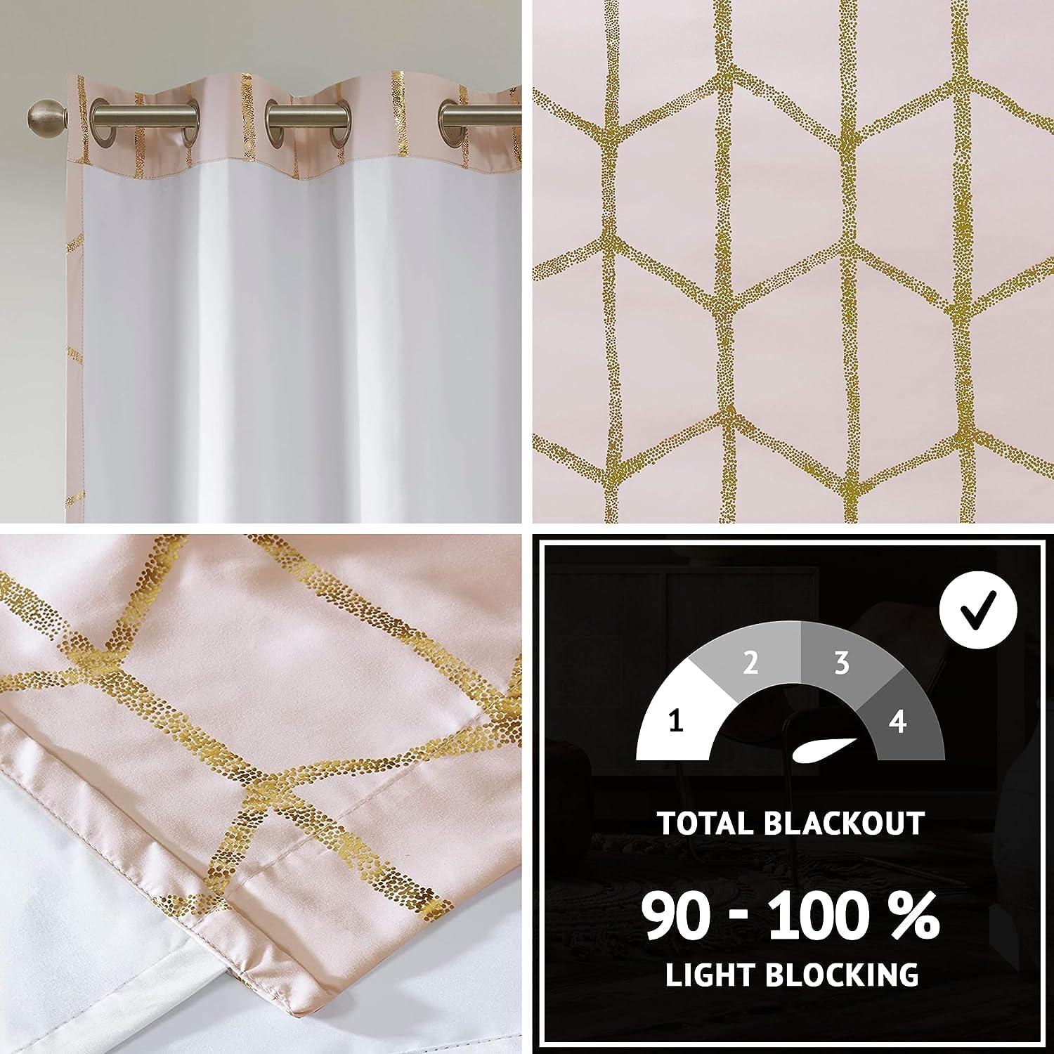 Intelligent Design Raina Total Blackout Metallic Print Grommet Top Single Curtain Panel Thermal Insulated Light Blocking Drape for Bedroom Living Room and Dorm, 50x84, Blush/Gold 1 Piece - Image 3