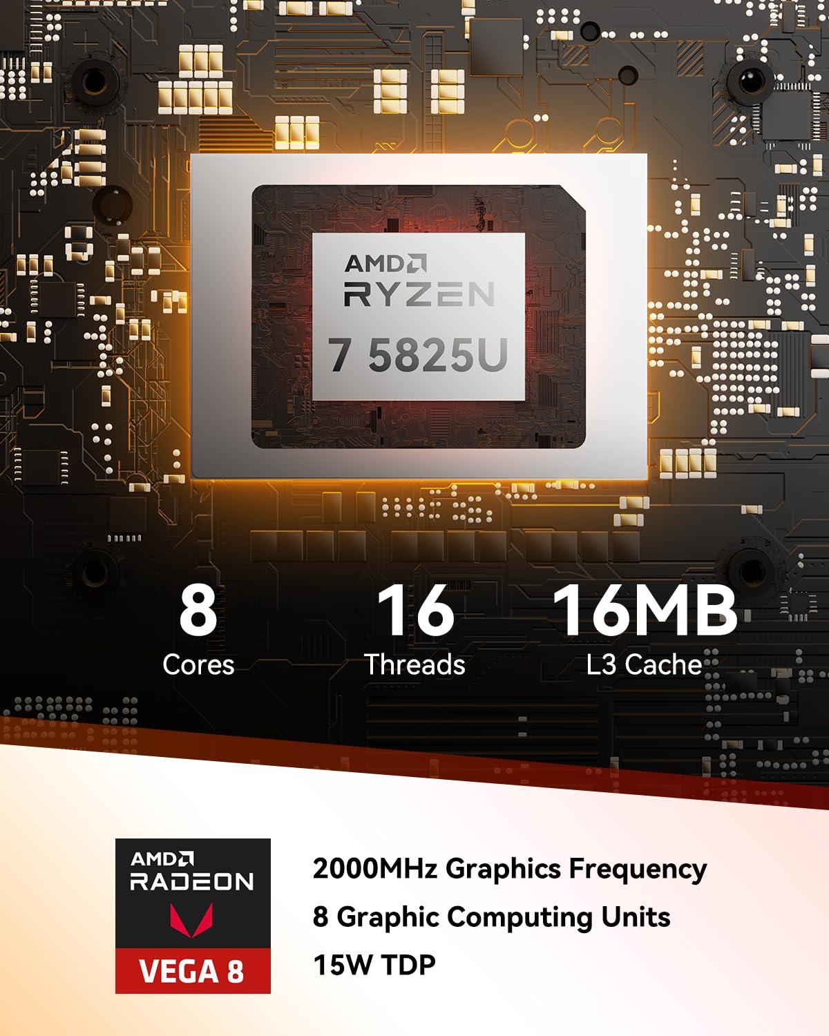 GEEKOM A5 Mini PC, AMD Ryzen 7 5825U (8C/16T, up to 4.5GHz), 16GB DDR4&512GB M.2 PCIe NVMe SSD, Vega 8 Graphics, Windows 11 Pro Desktop Computer Support 8K UHD/Wi-Fi 6/Bluetooth 5.2/USB 3.2 - Image 3