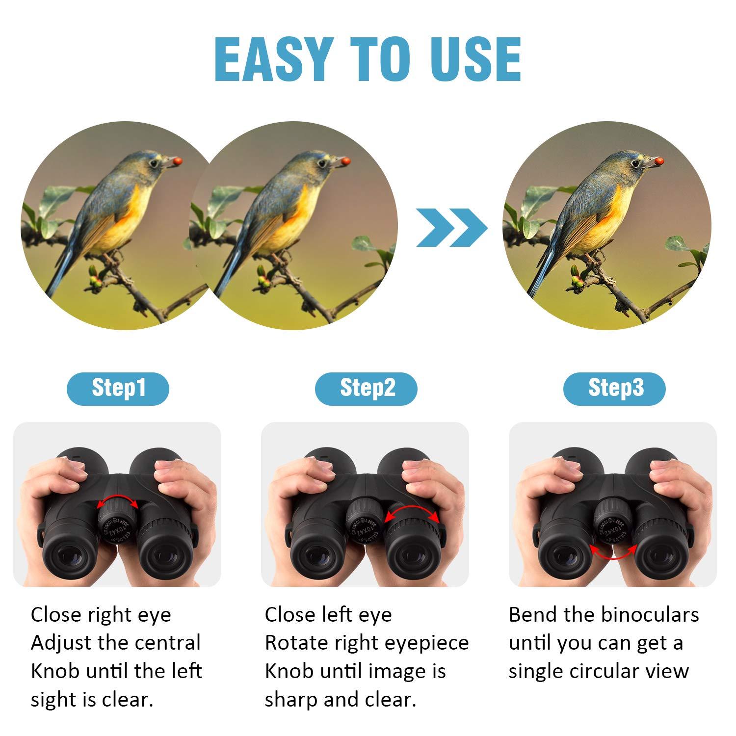 Binoteck 10x42 Binoculars for Adults - Professional HD Roof BAK4 Prism Lens Binoculars for Bird Watching, Hunting, Travel, Sports, Cruise, Concert, with Carrying Bag - Image 5