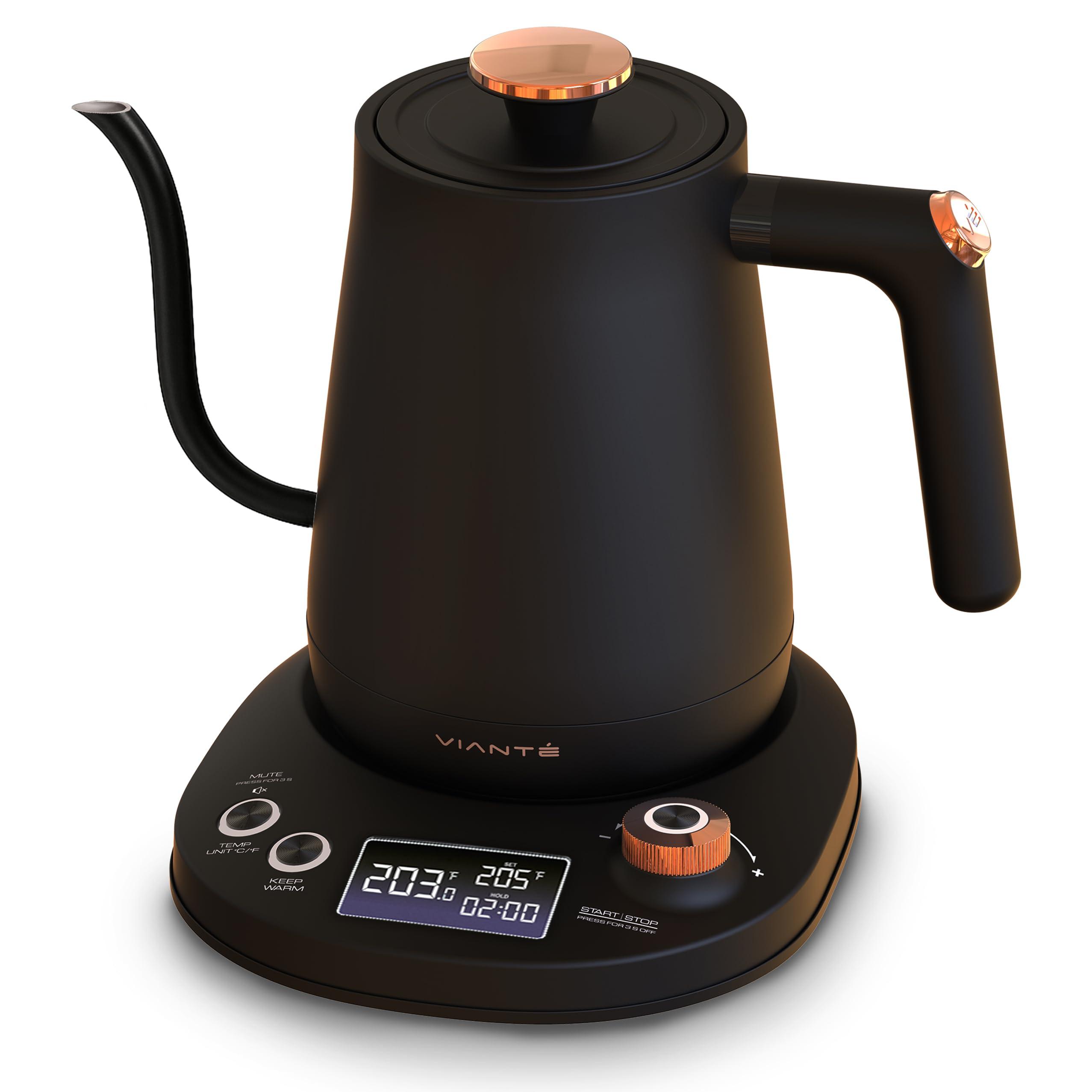 Vianté Electric Gooseneck Kettle with Precise Temperature Control. Pour Over Coffee & Tea Kettle. Boil-Dry Protection & Keep Warm Function. Stainless Steel, BPA-Free. Includes V60#2 Filters. 0.8L