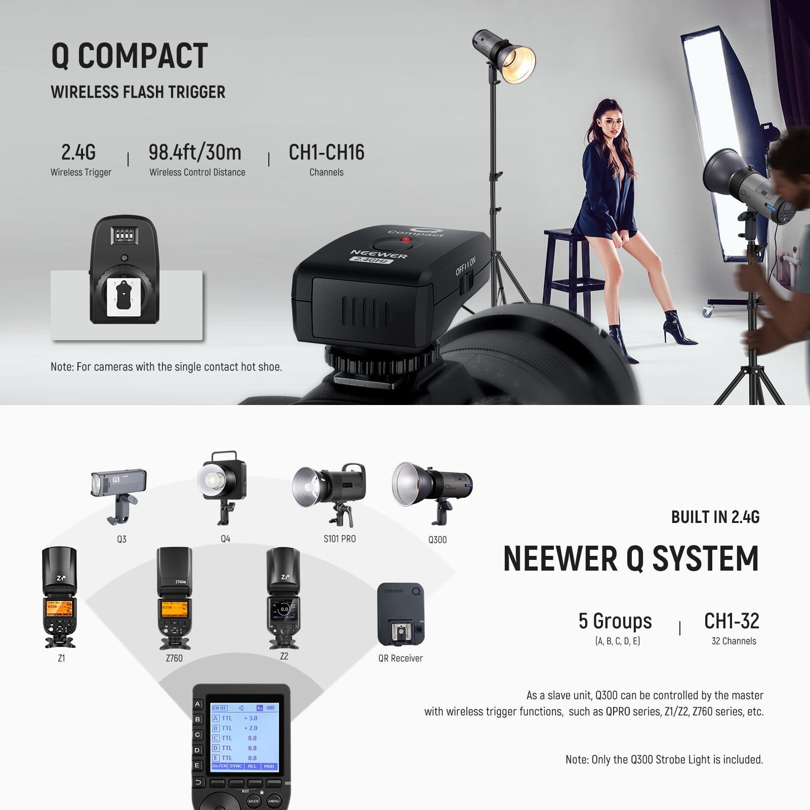 NEEWER Q300 300Ws 2.4G Outdoor Studio Flash with Q Compact Wireless Trigger, 7800mAh Li ion Battery Powered Strobe Light Photography Cordless Monolight with 1000 Full Power Flash 0.4~2.5s Recycle - Image 5