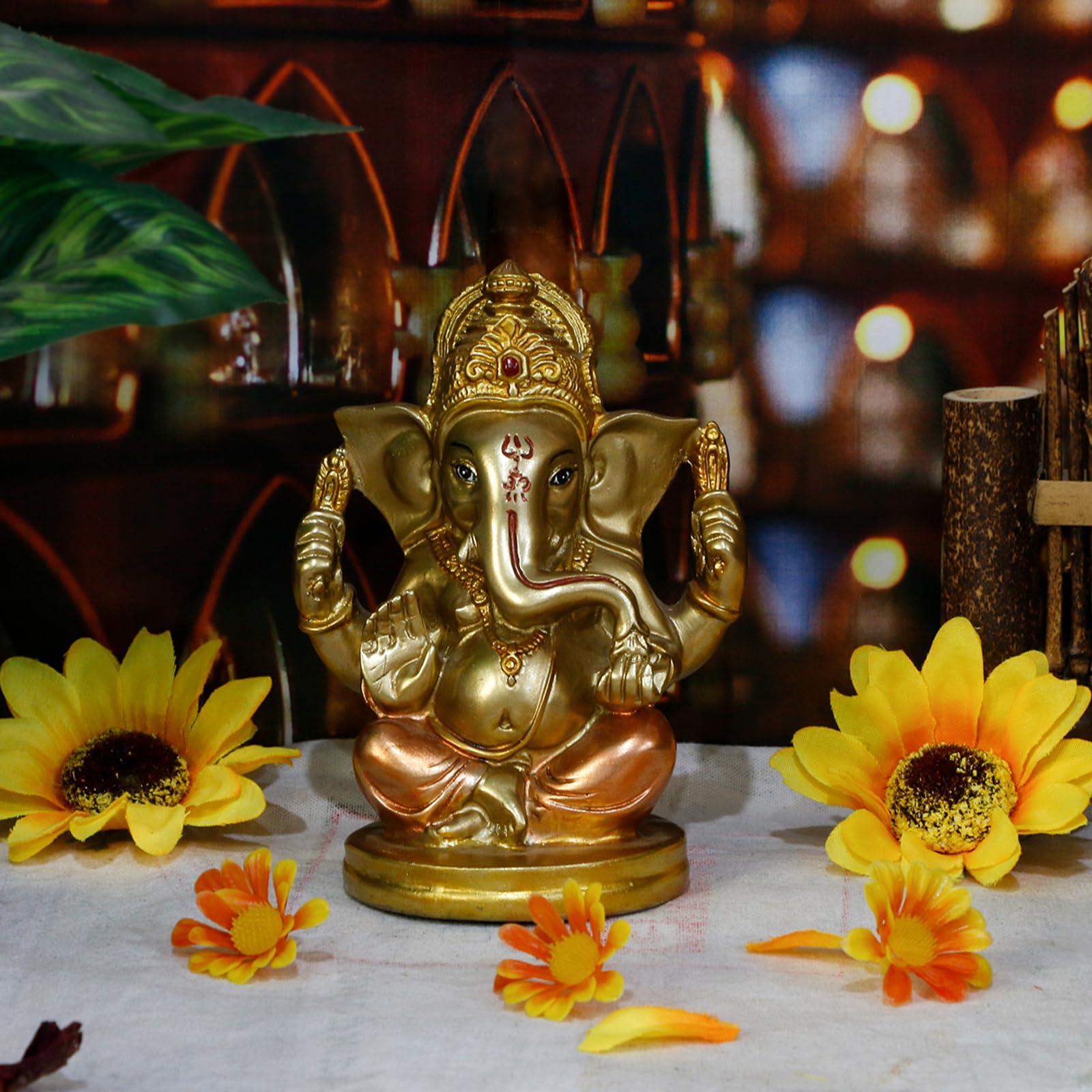 Indian God Lord Ganesha Statue - 5" H Hindu God Ganesh Idol for Diwali Gifts Meditation Yoga Room Altar Decoration Home Temple Mandir Pooja Item - Image 2