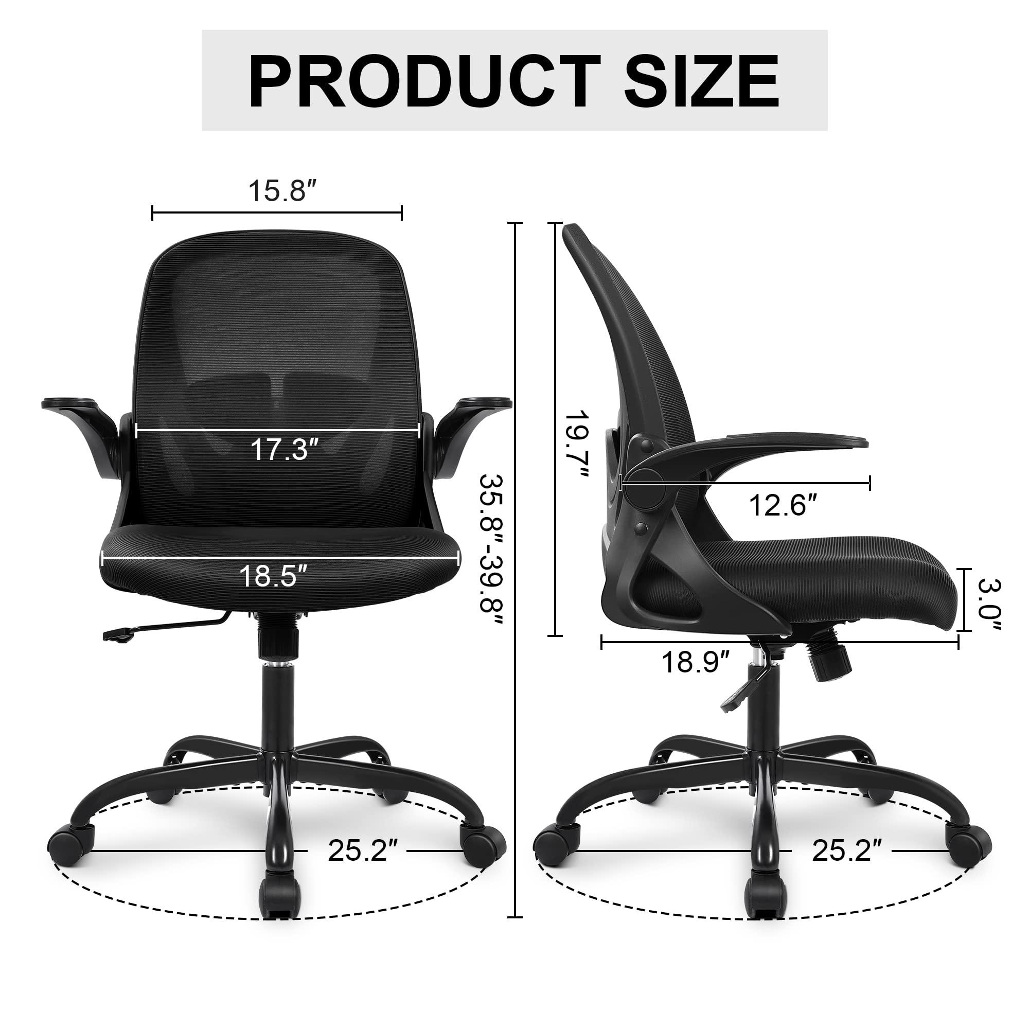 Primy Office Chair Ergonomic Desk Chair with Flip up Armrests Swivel Breathable Desk Mesh Computer Chair with Adjustable Lumbar Support and Height for Conference Room (Black) - Image 3