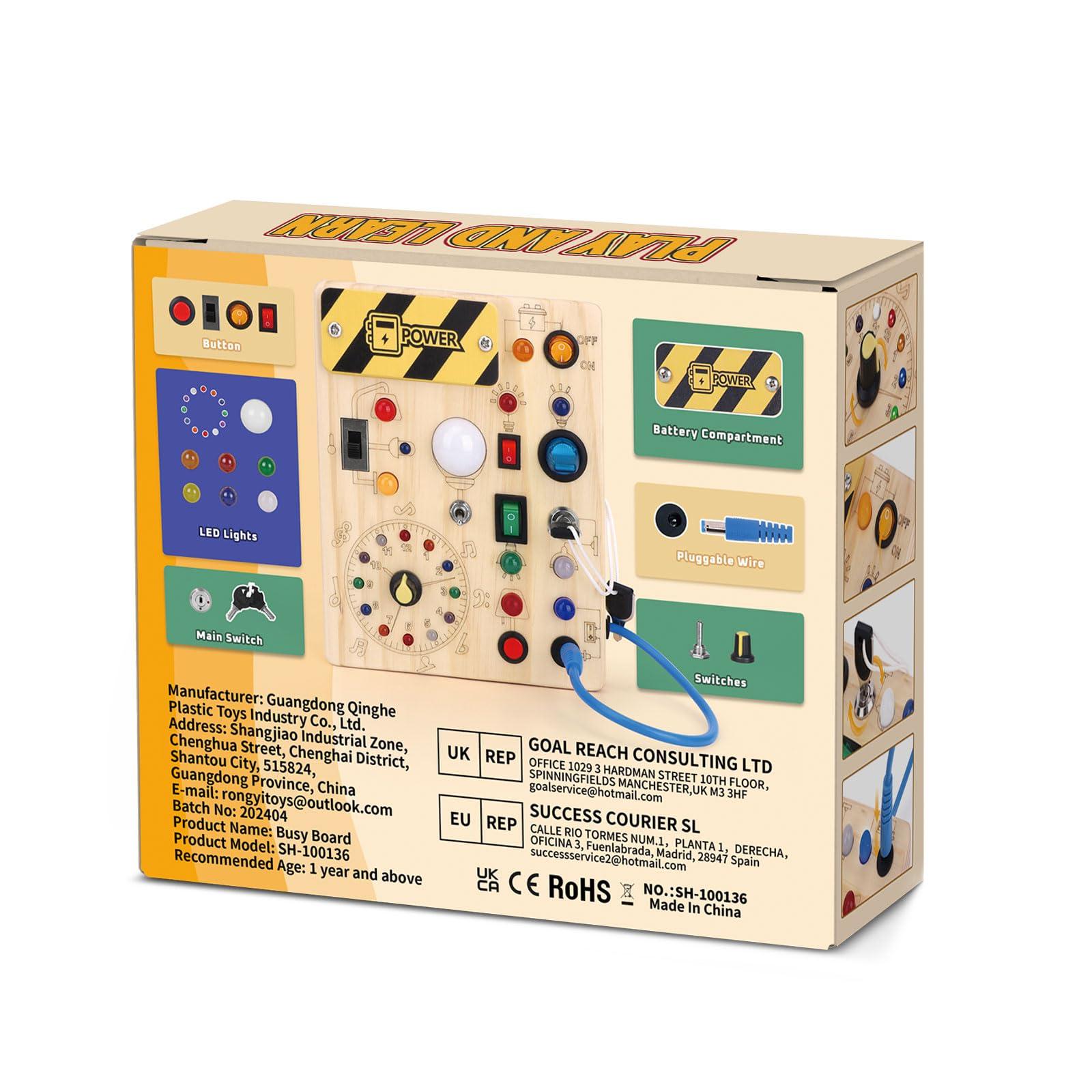 Iabedi Busy Board, Montessori Toy for 1-3 Years Old, Wooden Toddler Sensory Travel Toy, Ideal Gift for 1+ Year Old Boys (Busy Board Plus V2), Medium, Yellow - Image 7