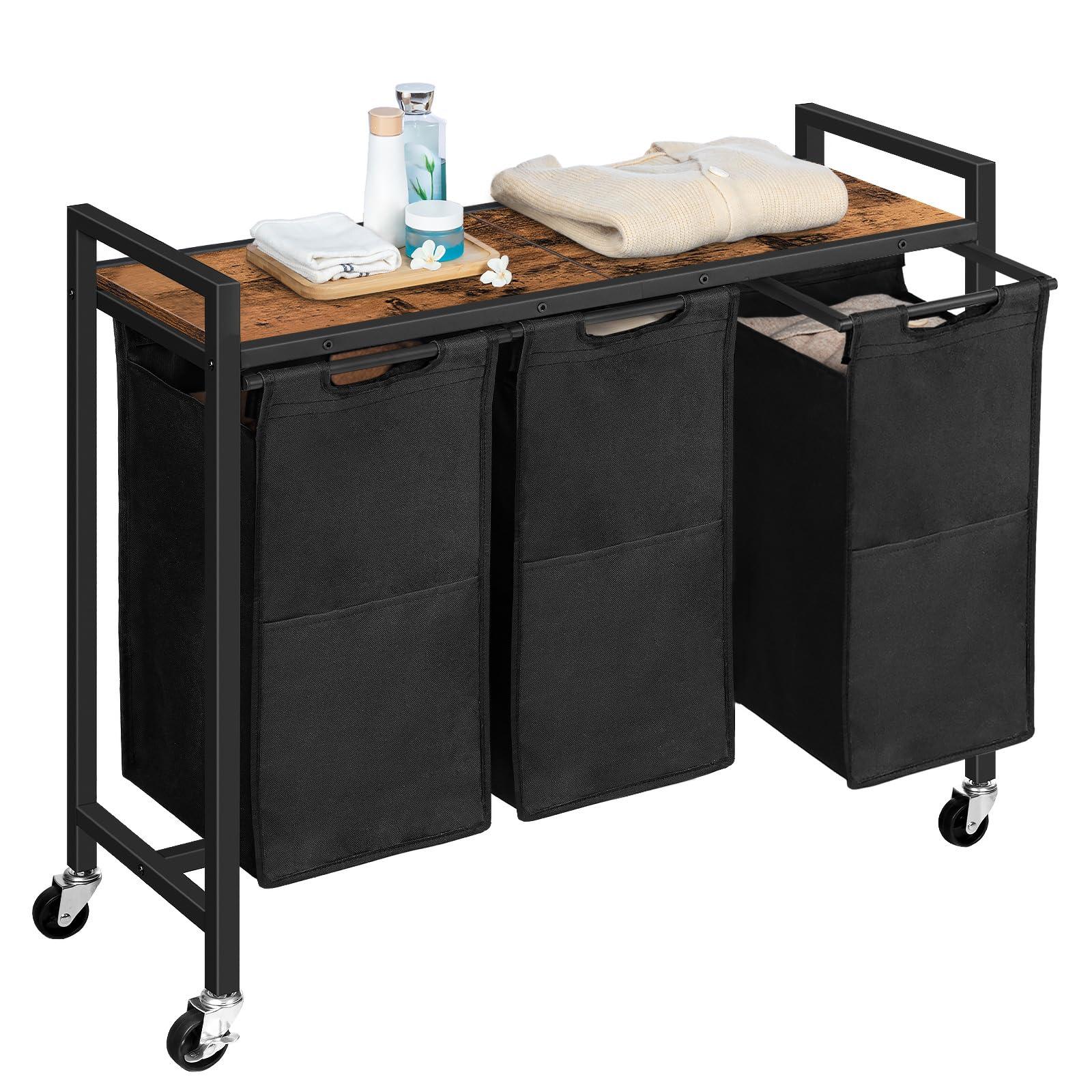 HOOBRO Laundry Sorter 3 Section, Laundry Hamper with Wheels, 3 × 11.5 Gal (43.5 L), Rolling Laundry Basket, Pull-Out and Removable Oxford Fabric Laundry Bags, Rustic Brown and Black BF76XY01 - Image 8
