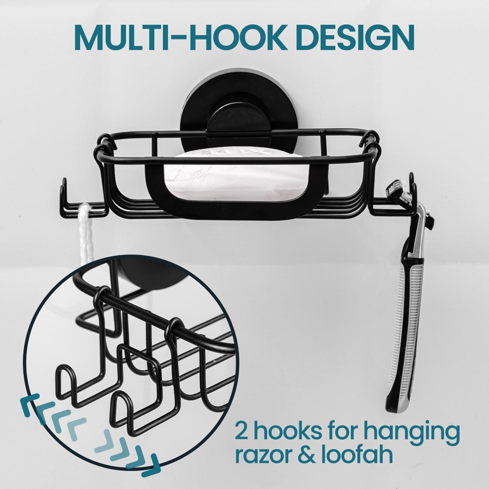 TAILI Soap Holder Dish Suction Cup with Hooks, Soap Saver Tray for Shower Wall, Bathroom, Tub, Rustproof Stainless Steel Sponge Holder for Kitchen, Drill-Free, Bathroom Shower Accessories(Black) - Image 7