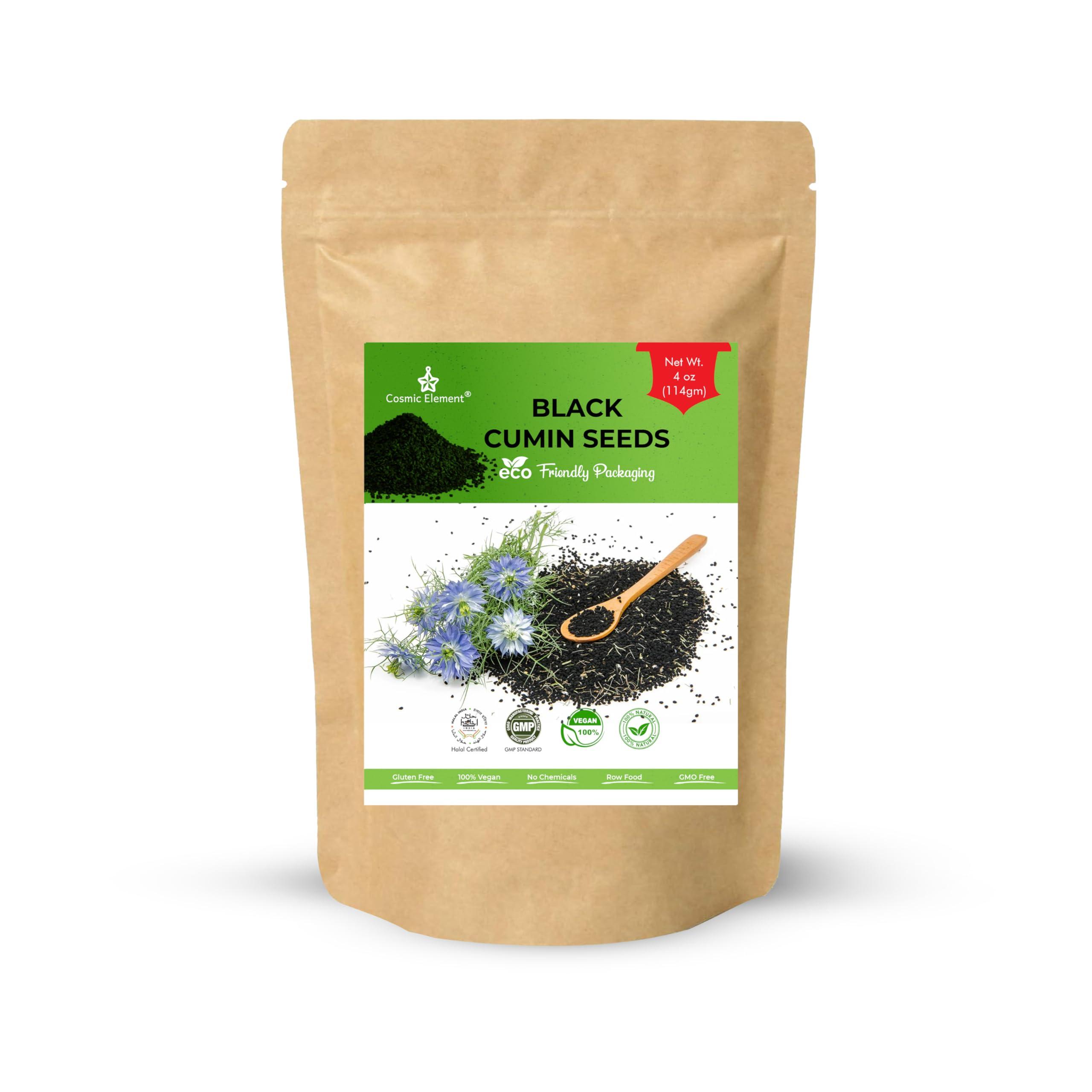 Cosmic Element 100% Pure Organic Black Cumin Seeds | Nigella Sativa Organic Black Cumin Seed Whole Raw | Non-GMO, Gluten-Free, No Salt or Preservatives | Fresh Kalonji Seed in Eco-Friendly Pouch - 4oz
