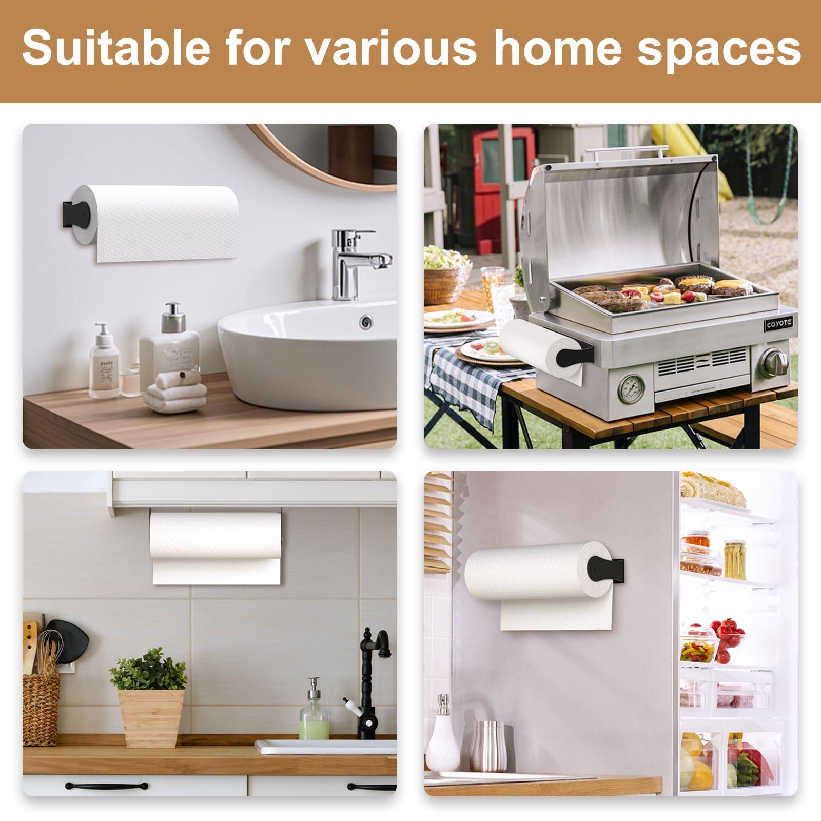HZE Paper Towel Holder Under Cabinet, Stainless Steel, Black Wall Mount Paper Towel Holder for Kitchen and Bathroom, Adhesive or Screws - Image 5