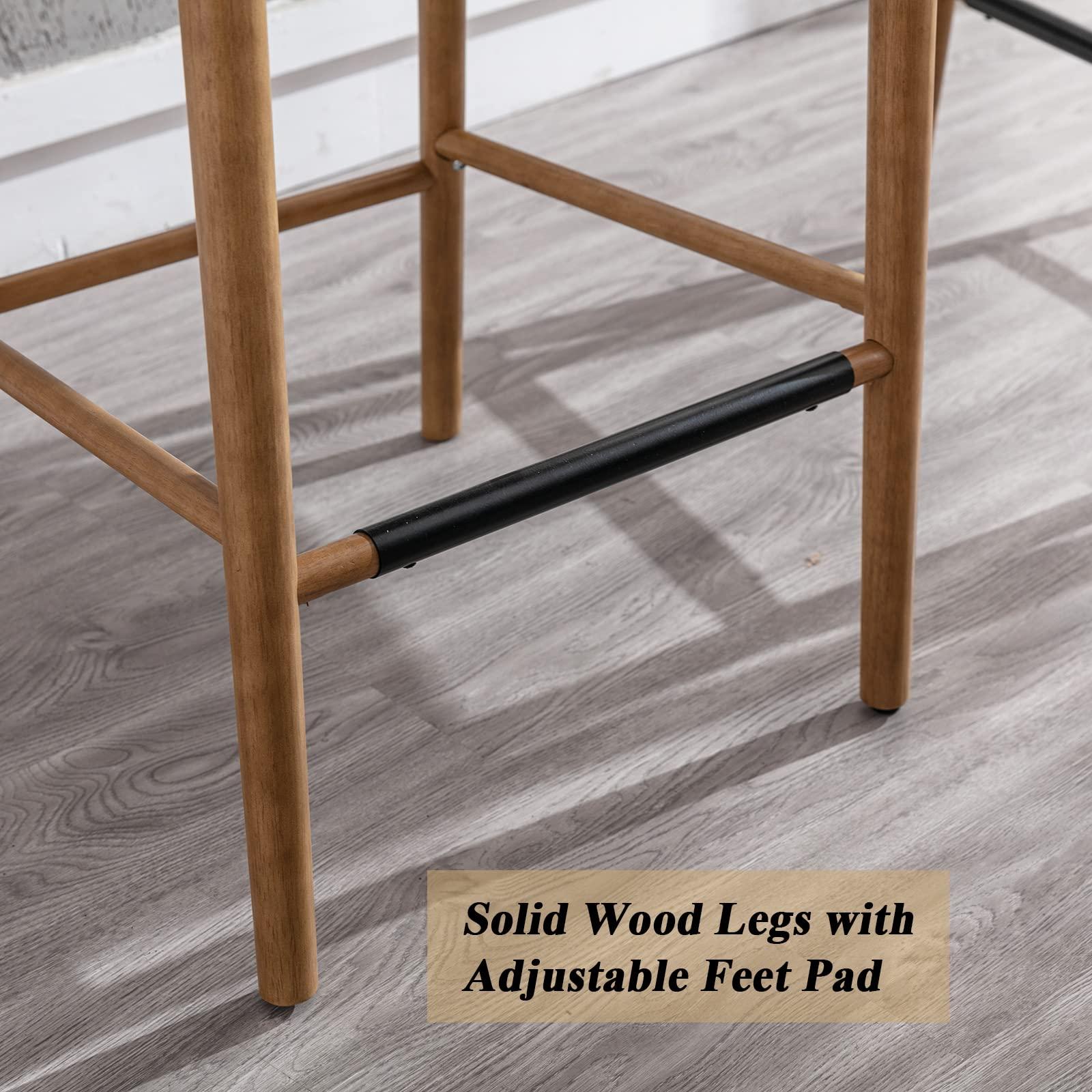 DUOMAY Modern Counter Stools Set of 4, 26 Inch Seat Height Counter Height Barstools Wooden Linen Upholstered Bar Stools with Oval Rattan Backrest Armless Kitchen Island Stool Chair, Beige - Image 6