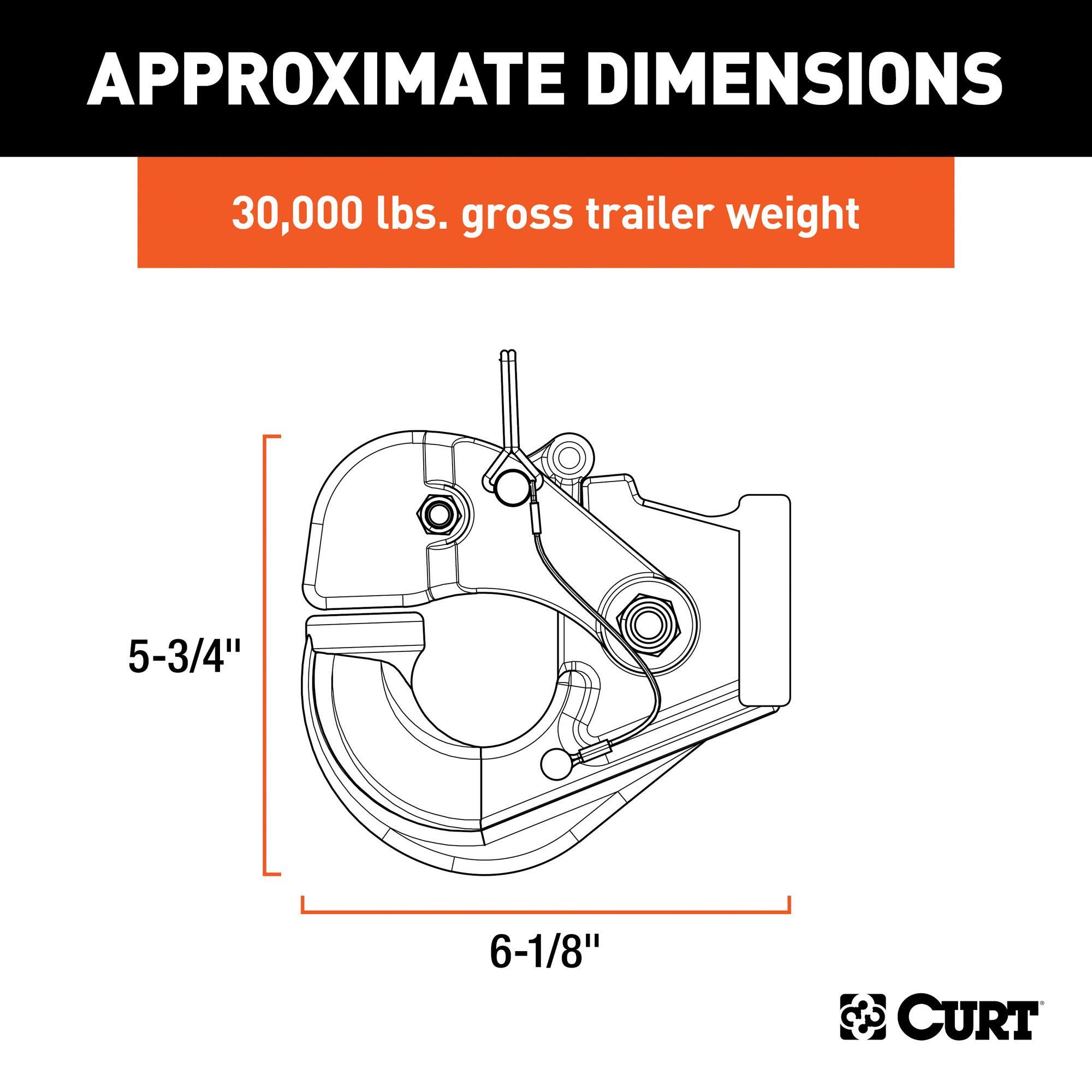 CURT 48215 Pintle Hook Hitch 30,000 lbs, Fits 2-1/2 to 3-Inch Lunette Ring, Mount Required - Image 2