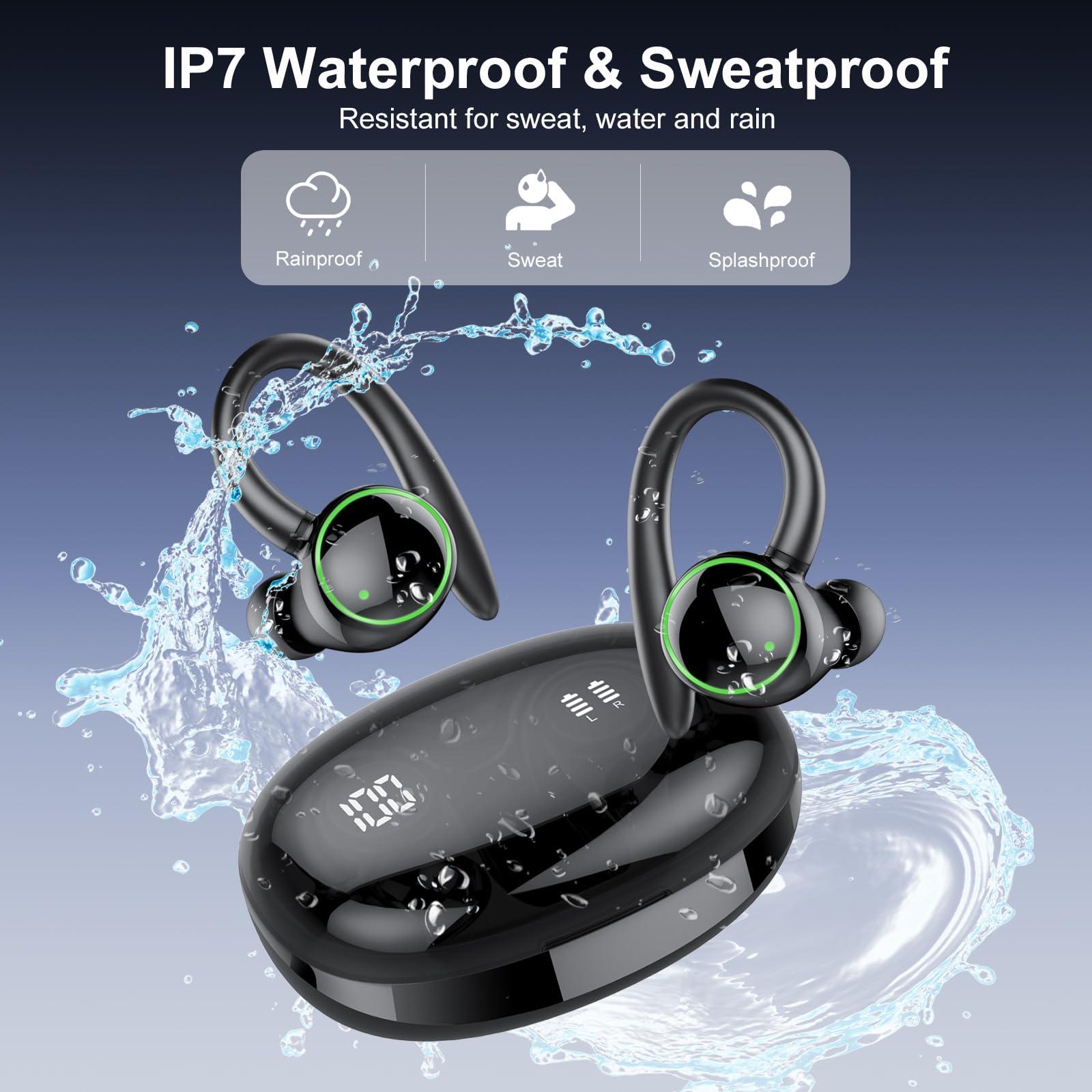 Wireless Earbuds, Bluetooth 5.3 Headphones Sport, Over Ear Buds With ENC Noise Cancelling Mic, 48H, Wireless Earphone With Earhooks, Stereo Deep Bass, IP7 Waterproof Headset for Workout Running, Black - Image 7