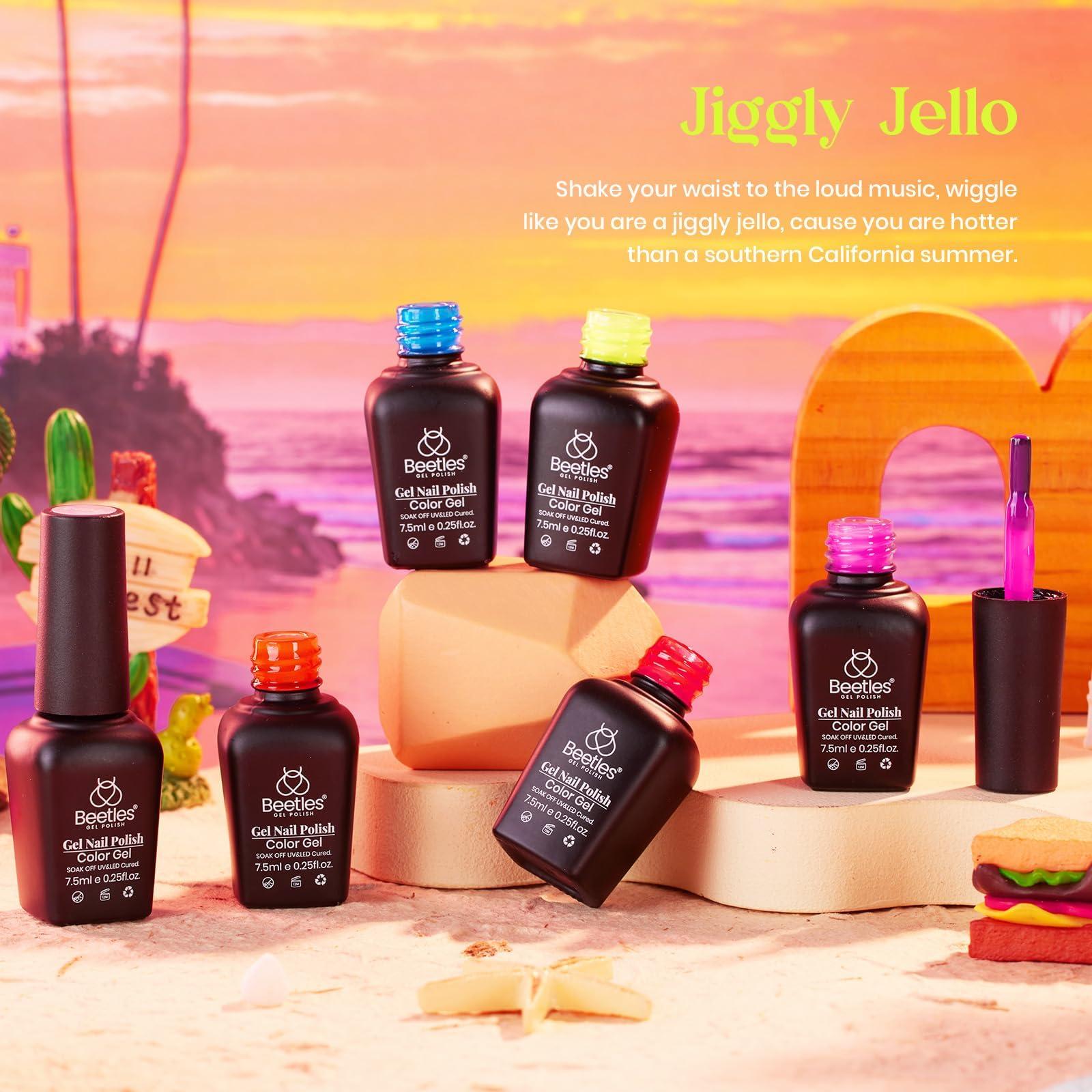 Beetles Jelly Gel Nail Polish Set - 6 Colors Summer Neon Gel Polish Kit Sheer Hot Pink Red Orange Purple Blue Yellow Translucent Effect Soak Off UV French Nail Art Manicure Gift for Women - Image 5