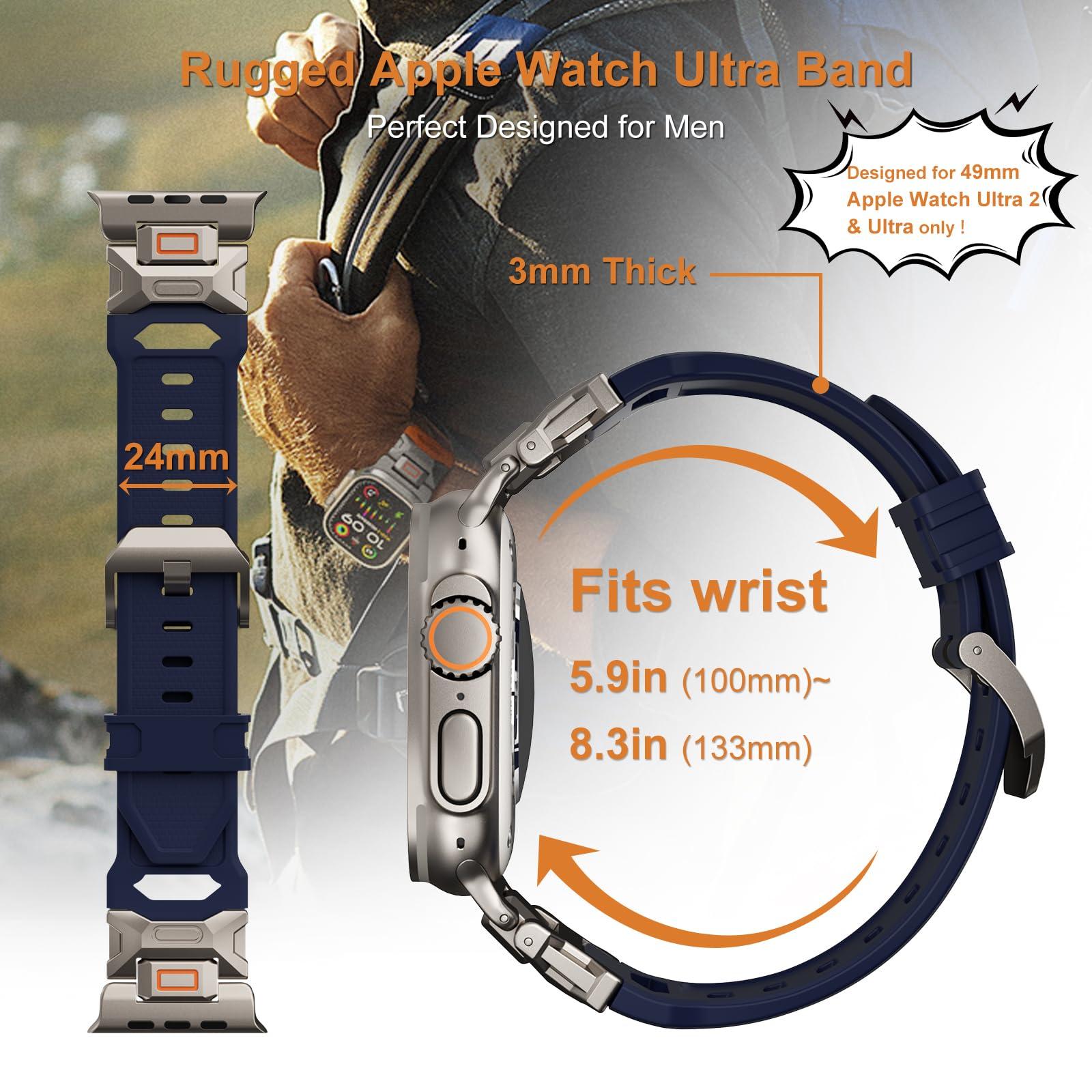 FUNSTONE Sport Band for Apple Watch Ultra 2 & Ultra 49mm, FKM Rugged Ultra 2 Watch Bands for Men, Waterproof Apple Watch Wristband with Metal Connector, Men's Military Sport iWatch Replacement Strap - Image 4
