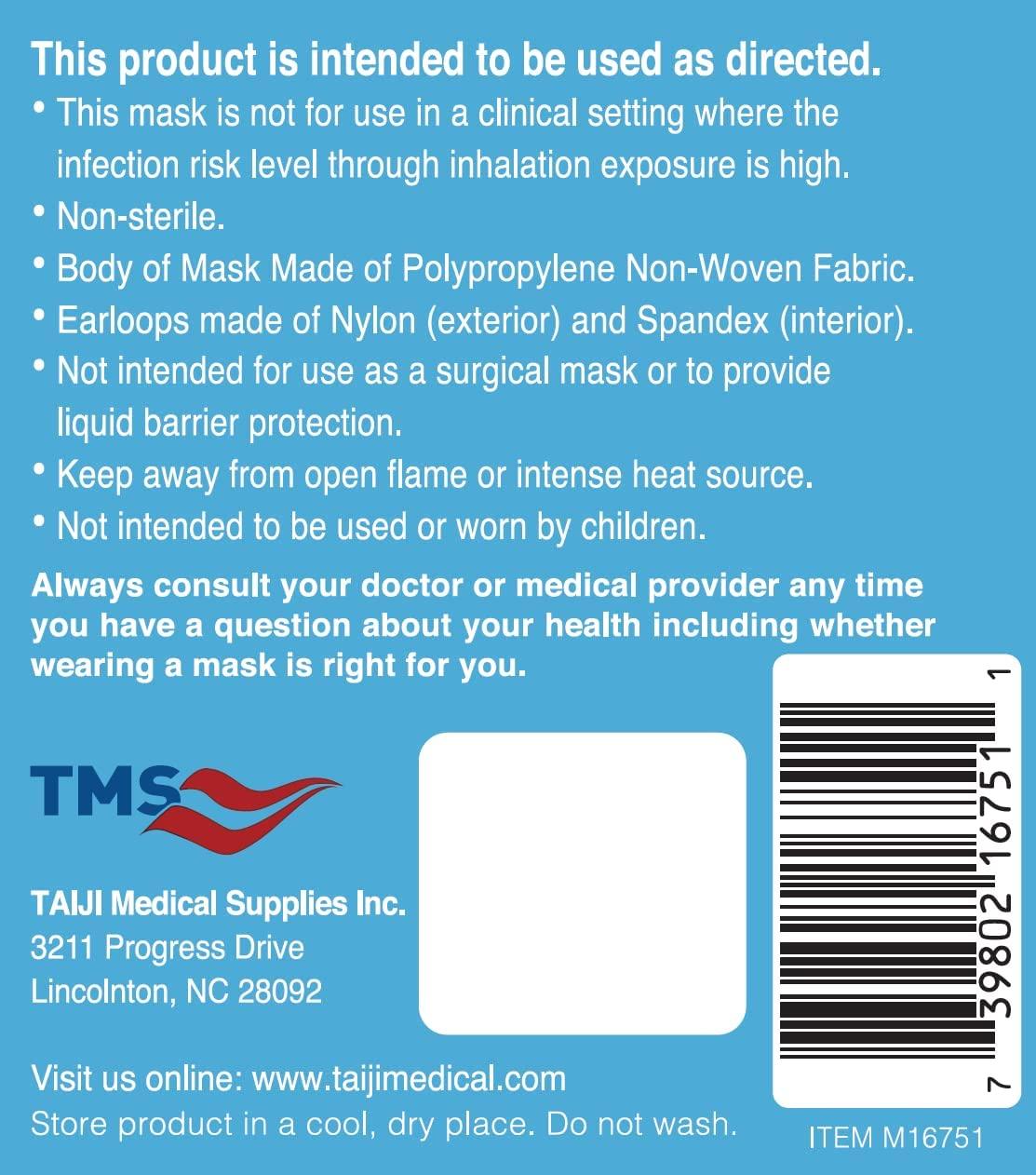 TAIJI Medical Supplies TMS Consumer Series 3-Layer Face Mask, F3502 Tested 96%, Disposable, Single-Use, 50-Count, Made in USA, Breathable, Soft, Hypoallergenic, Premium Meltblown, Latex-free - Image 3