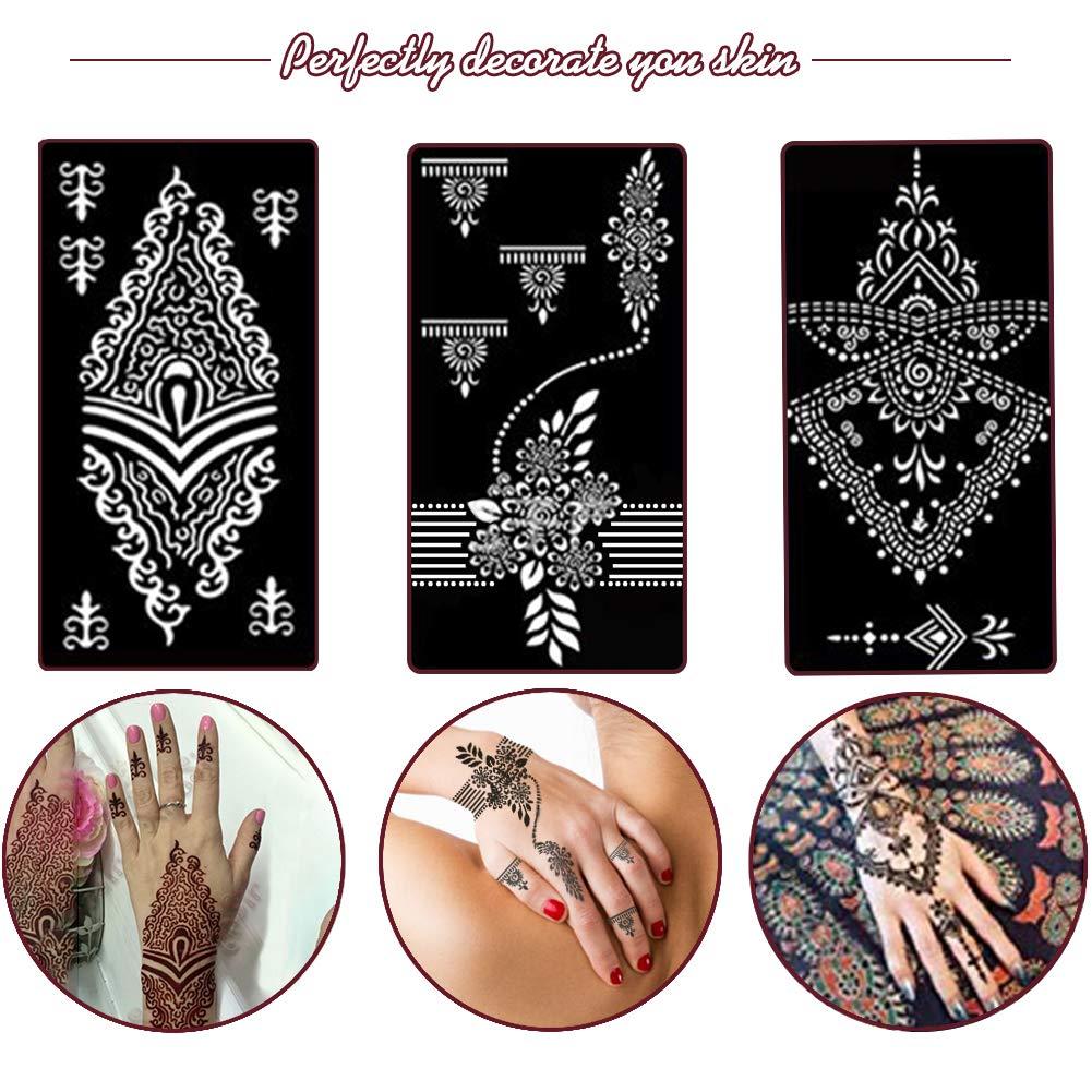 Koogel Henna Tattoo Stencil Kit 18 Sheets 97 PCS, Glitter Airbrush Flower Stencils for Body Art, Face Painting, Mehndi Designs, Women & Girls, Arabian Realistic Temporary Tattoos - Image 6