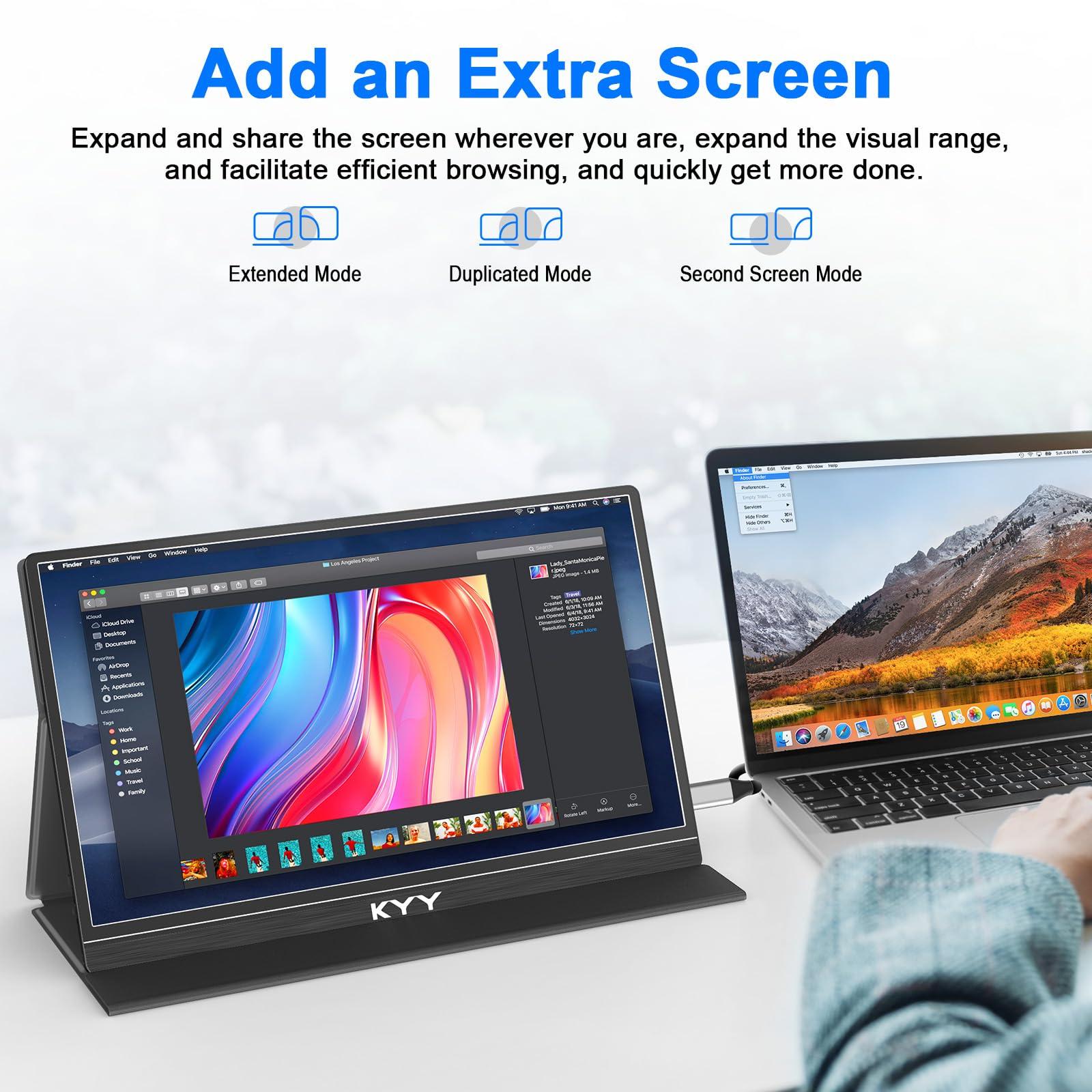 KYY Portable Monitor for Laptop, 14" FHD 1080P Travel Monitor, USB-C & HDMI Computer Gaming Screen with VESA Mount & Smart Cover, Dual Speakers, for Mac PC Phone Xbox PS5 Switch - Image 2