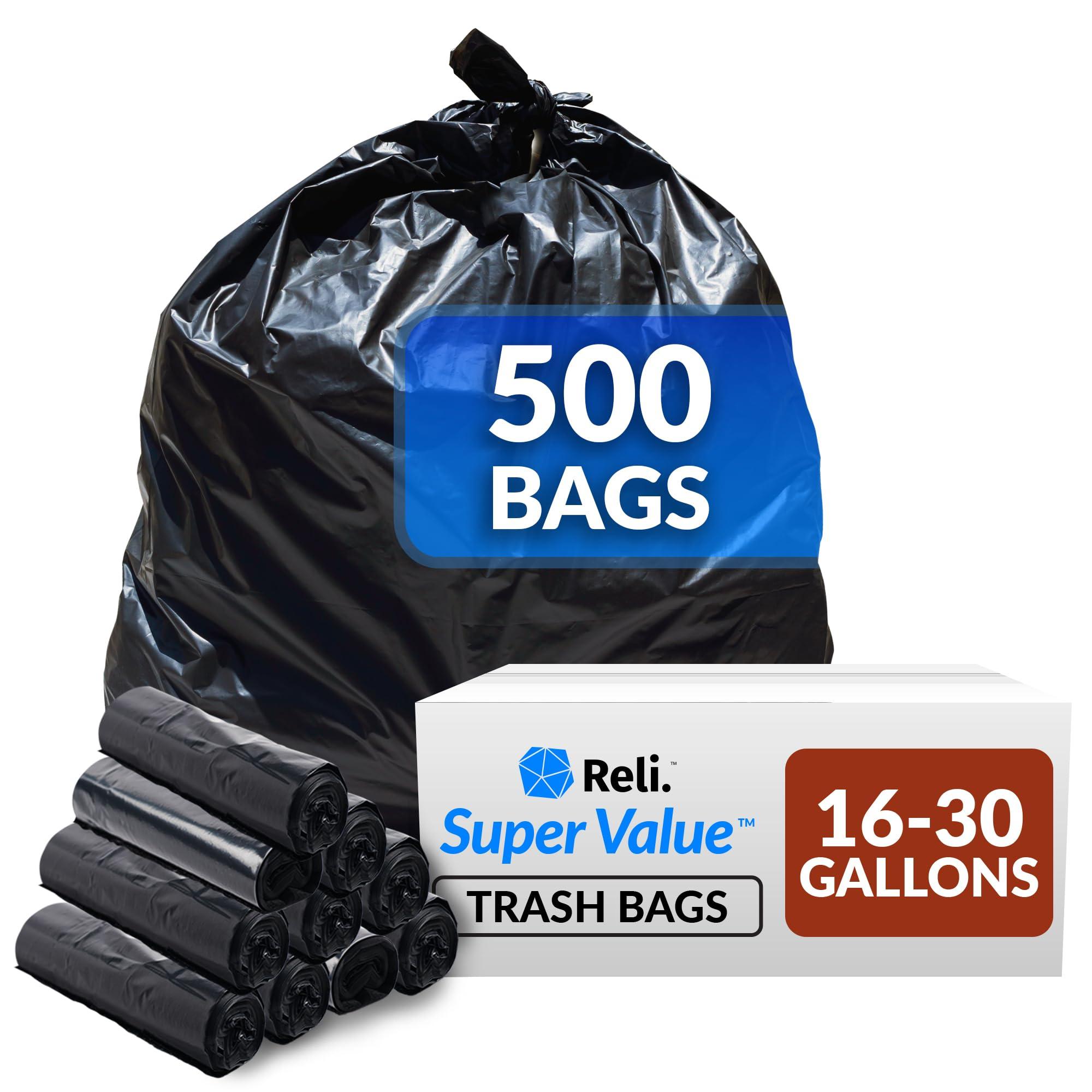Reli. 16-25 Gallon Trash Bags | 500 Bags | Black | Home, Kitchen | Strong | Garbage