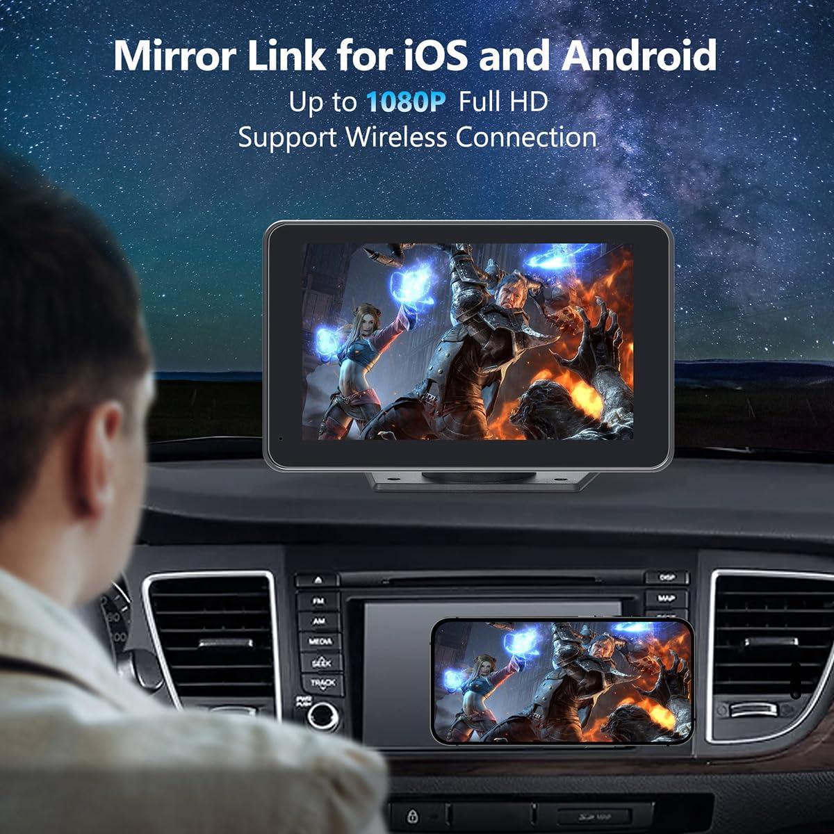 Gegaibe Wireless Car Stereo with Apple CarPlay/Android Auto, Portable Touch Screen Car Radio Multimedia Player with Bluetooth, Backup Camera, Navigation, Mirror Link for All Vehicles - Image 3