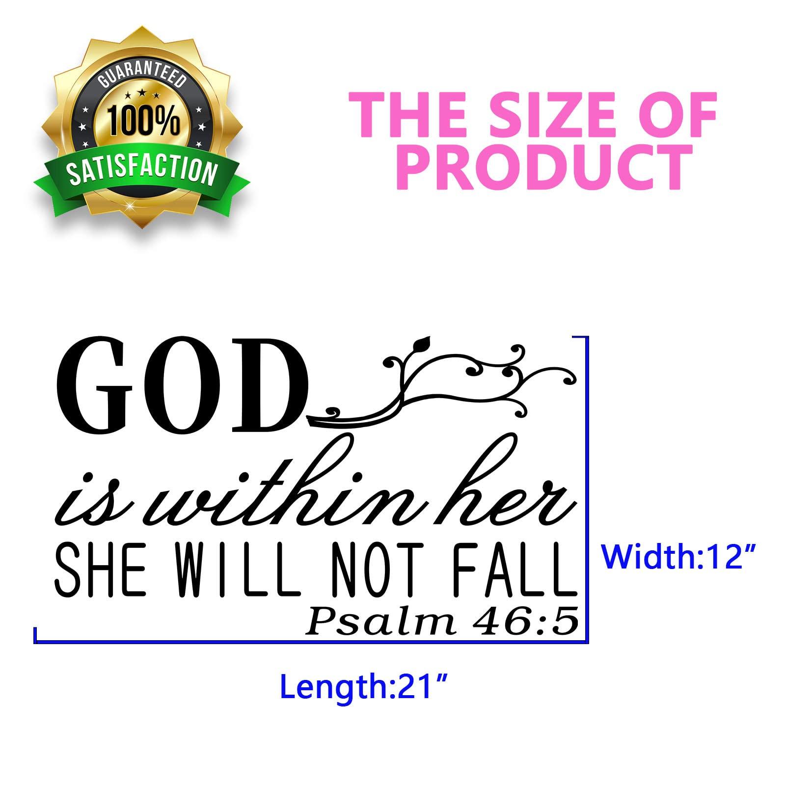 SEATUNE Wall Decals for Women, Wall Decals for Bedroom, God Quotes Bible Verse Christian Religious Prayer Jesus Faith Positive Vinyl Art Decor Home Stickers God is Within Her She Will Not Fall 21"X12" - Image 2