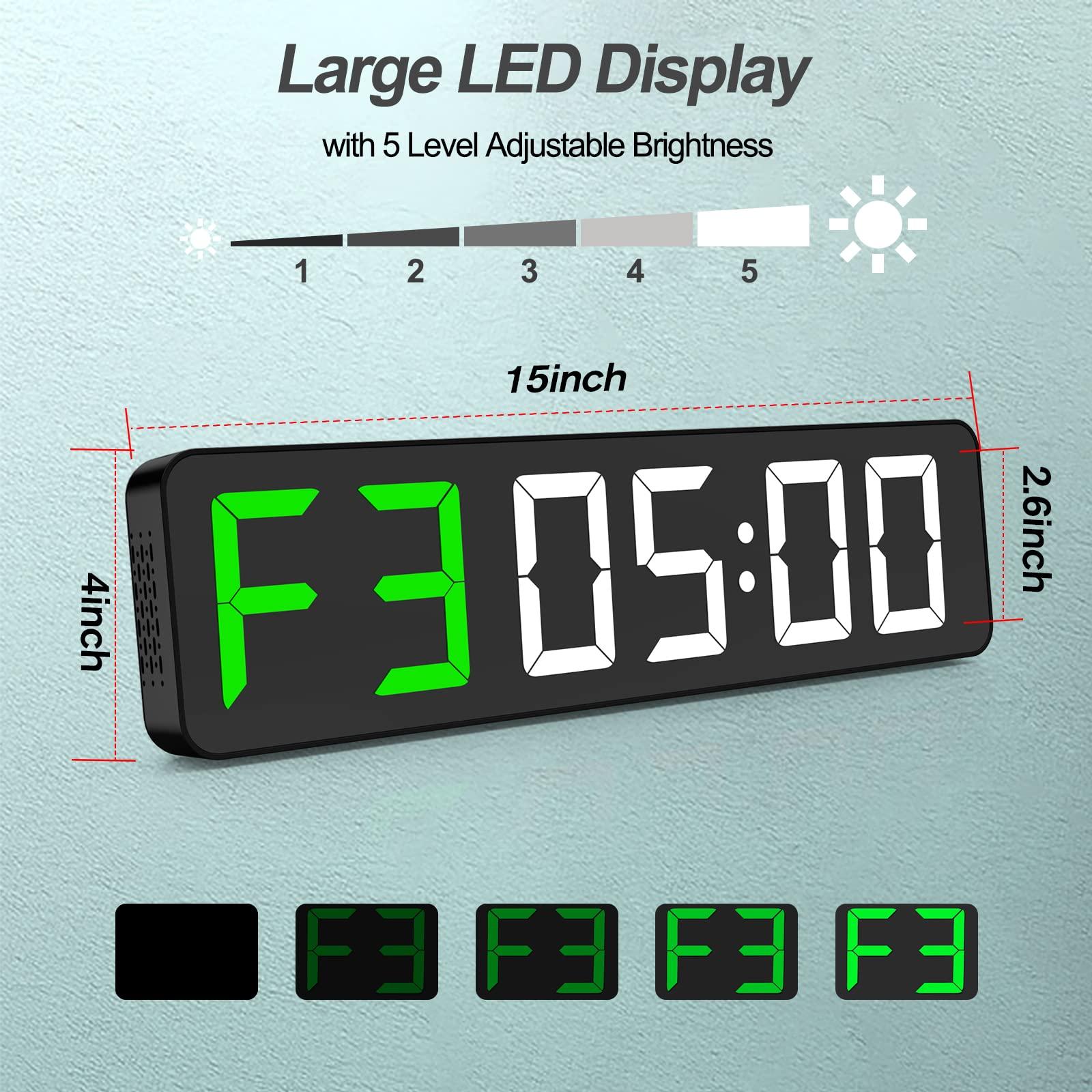 Gym Timer 15" Large LED Display Wall Clock | Interval Workout | Countdown & Up | Stopwatch | 12 Adjustable Volume | 3 Installation Ways | Digital Timer for Fitness Home Garage Gym and Outdoor Sport - Image 3