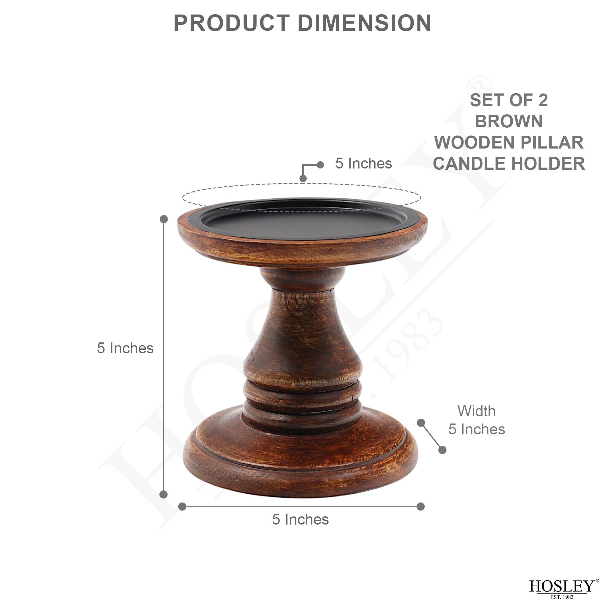 Hosley Set of 2 Brown Wood Pillar Candle Holders 5 Inch High Ideal Gift for Weddings Bridal Party Spa Reiki Meditation Votive LED Pillar Candle Gardens - Image 3