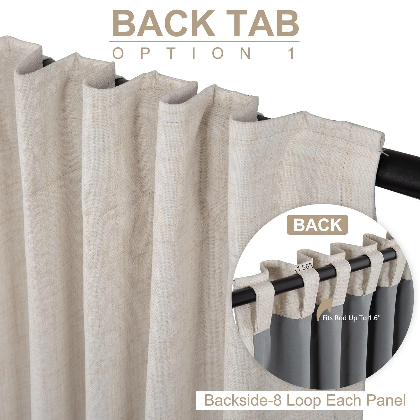 100% Blackout Shield Linen Blackout Curtains for Bedroom 108 Inches Long, Back Tab/Rod Pocket Living Room Drapes, Thermal Insulated Blackout Curtains 2 Panels Set, 50" W x 108" L,Cream - Image 3