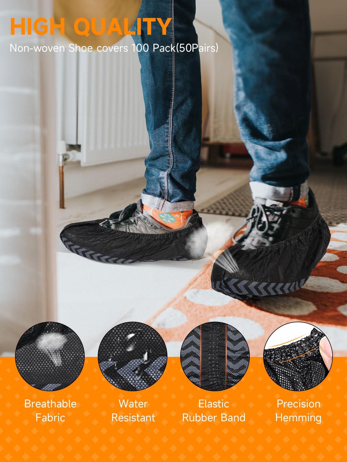 TOOSOFt Black Shoe Covers Disposable Non Slip 100 Pack (50 Pairs): Extra Large Non-Woven Fabric Booties for Shoes Covers for Indoors Reusable,Breathable, Waterproof - Fits Up to Size 14 US Men - Image 3
