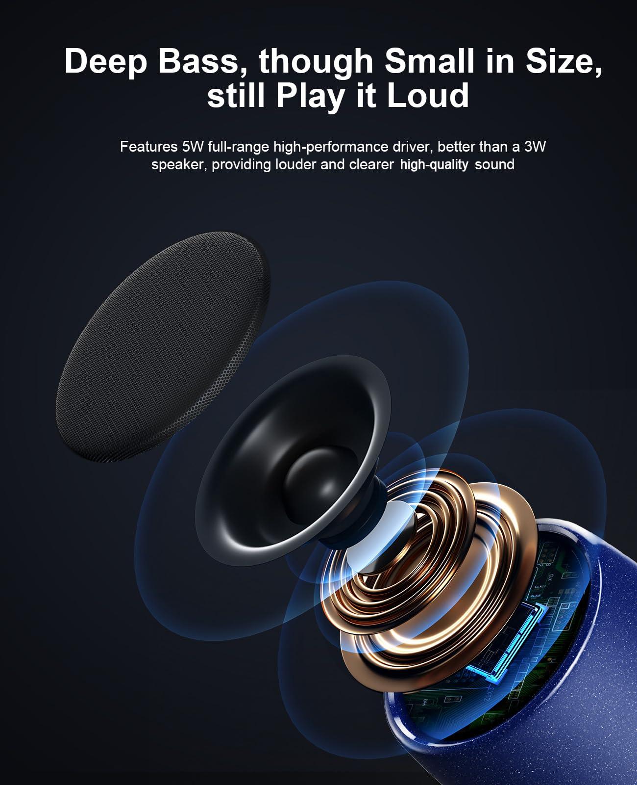 Small Speaker, Bluetooth Speaker with 360°HD Stereo Sound and Robust Bass, Mini Speakers with Hands-Free Call, IP67 Waterproof, Portable Speakers for Shower, Room, Car, Trip, Ideal Gift for Men, Women - Image 2