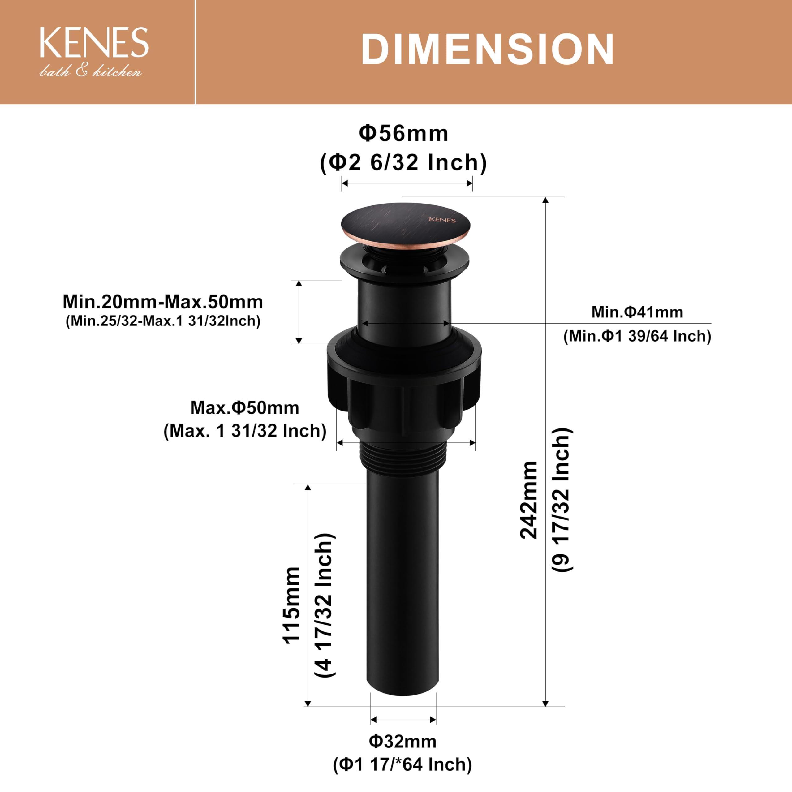 KENES Oil Rubbed Bronze Bathroom Vessel Pop Up Sink Drain, Vanity Faucet Sink Drain Stopper, Sink Drain Assembly Without Overflow Anti Clog Pop Up Drain - Image 2